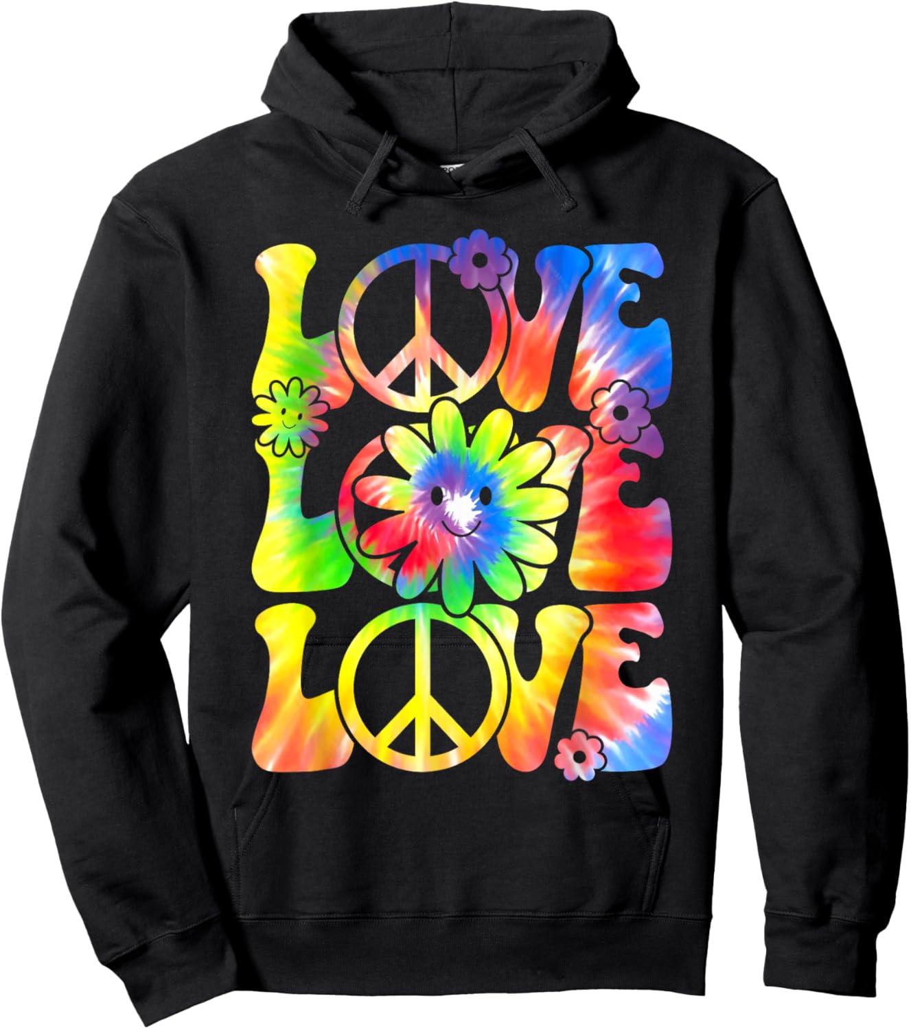 Groovy Tie Dye Love Retro 70's Hippie Vintage 70s Costume Hoodie - Hoodie | Black