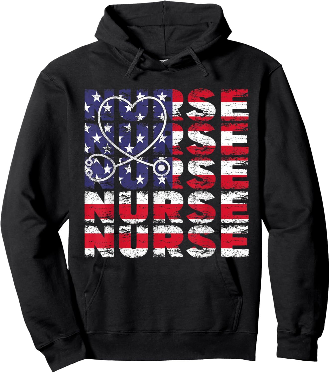 4th Of July Nurse American Flag Nursing USA Patriotic Women Kids Men Hoodie - Hoodie | Black
