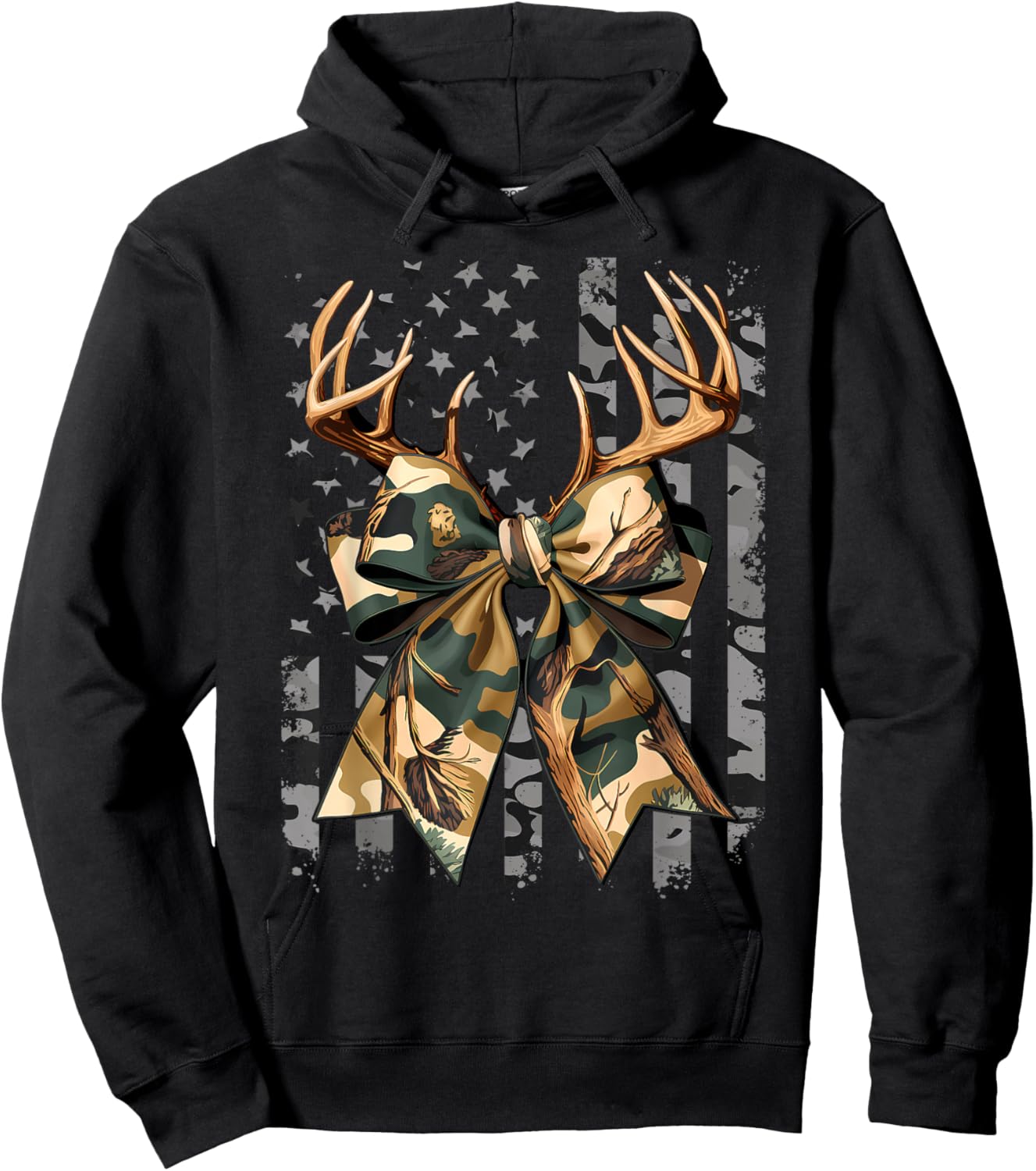 Camo Coquette Bow Deer Hunt Duck Hunting Women Girls Kids Hoodie - Hoodie | Black