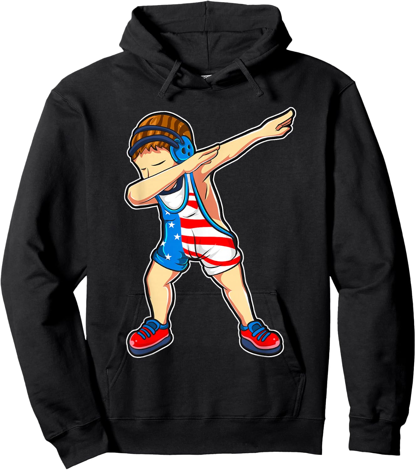 Dabbing Wrestling Boy Wrestler US Flag Hoodie - Hoodie | Black