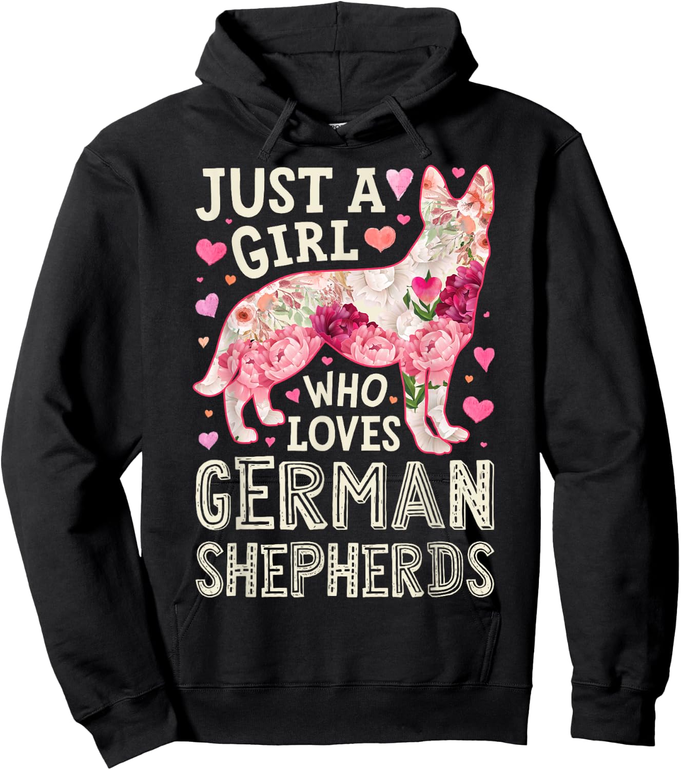 German Shepherd Just A Girl Who Loves Dog Flower Floral Hoodie - Hoodie | Black