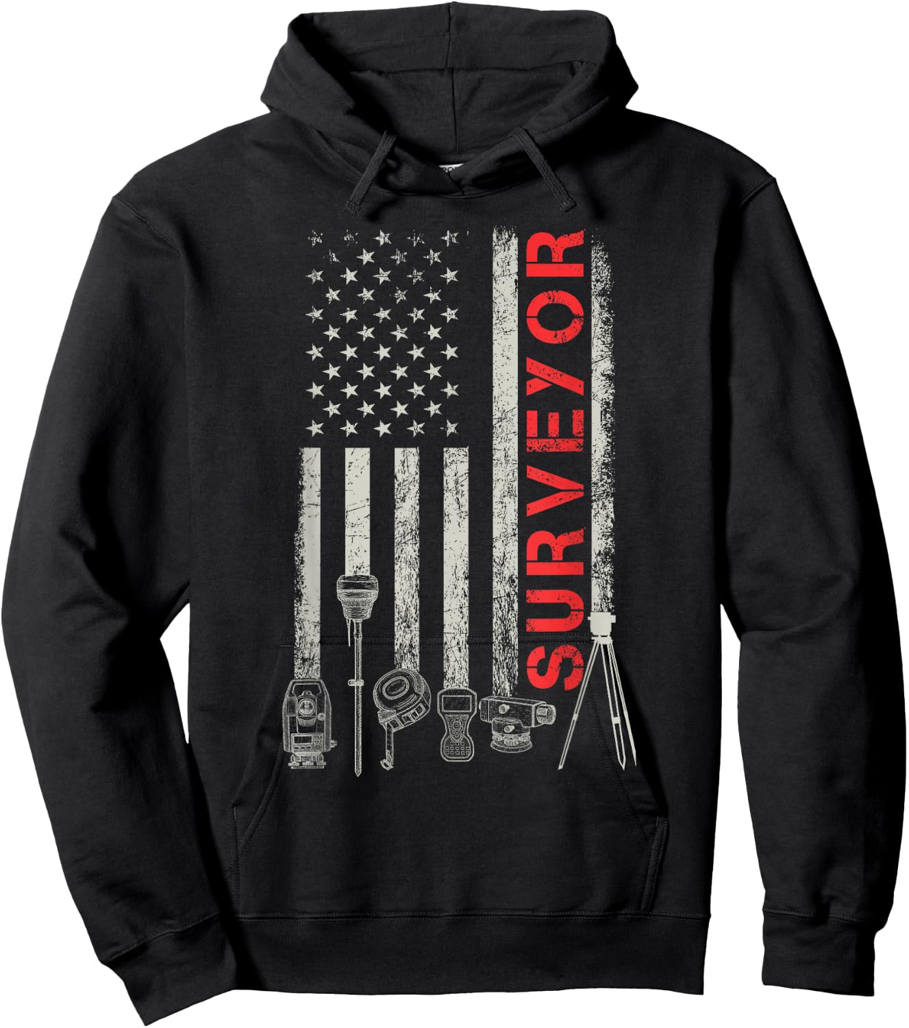 American flag land Surveyor surveying puns engineer Hoodie - Hoodie | Black