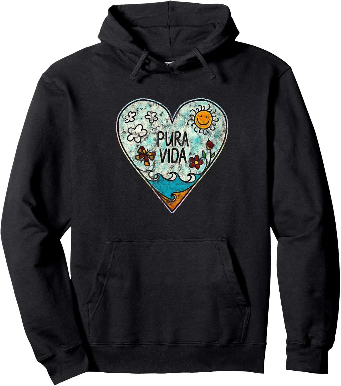 Pura Vida Heart Summer Sun Beach Holiday Sea Happiness Holiday Hoodie - Hoodie | Black