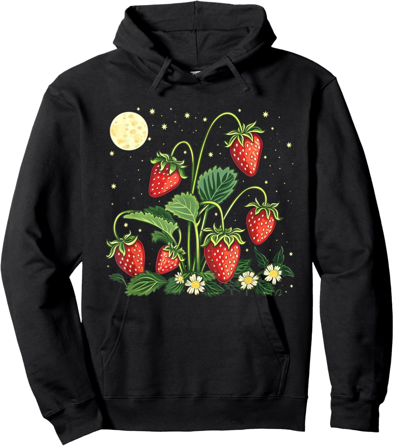 Funny Strawberry Plants by Night with full moon outfit Hoodie - Hoodie | Black