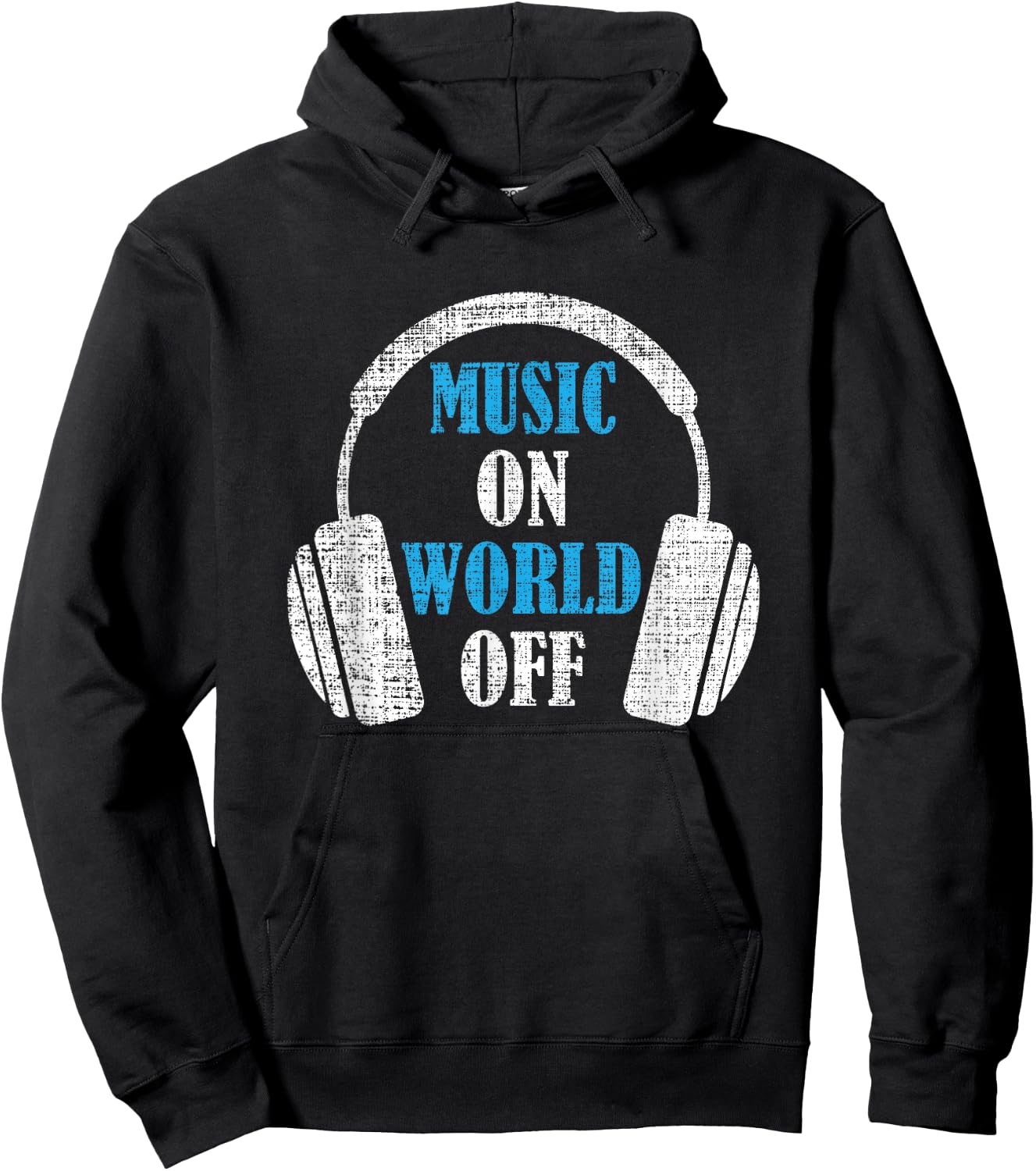 Music On World Off Distressed Headphones Gift Hoodie - Hoodie | Black