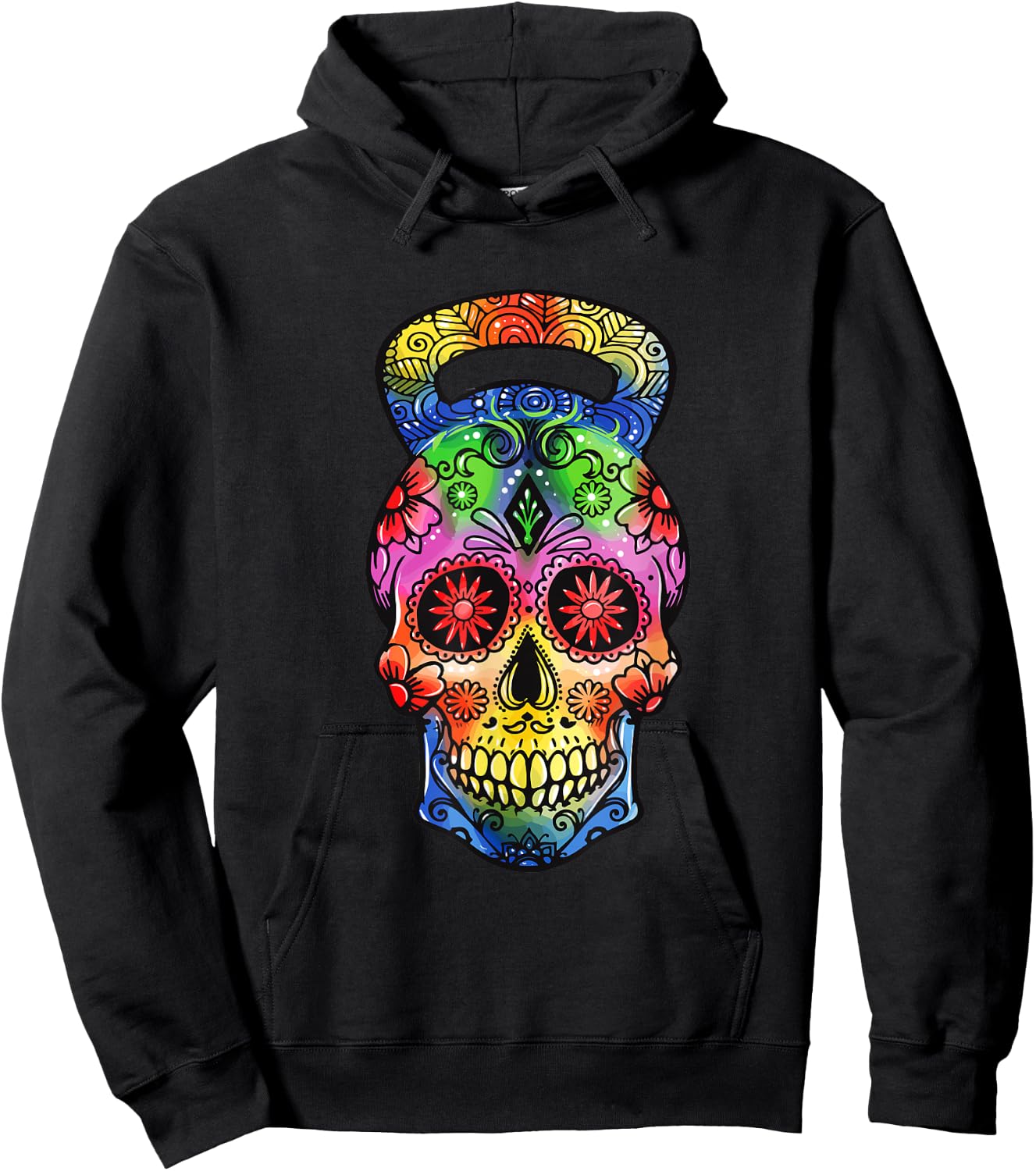 Kettlebell Sugar Skull Weight Lifting Exercise Workout Hoodie - Hoodie | Black