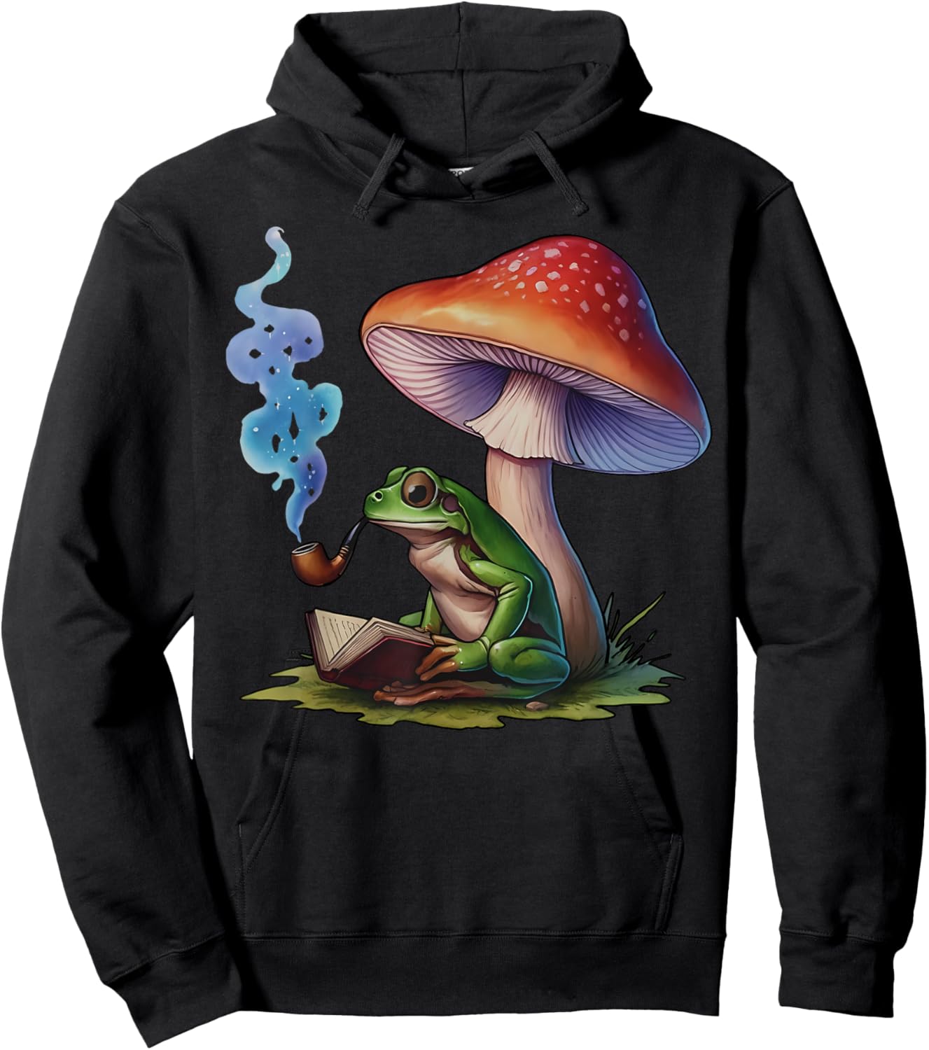 Reading Frog Smoking Mushroom Funny Frog Weed Smokers Hoodie - Hoodie | Black