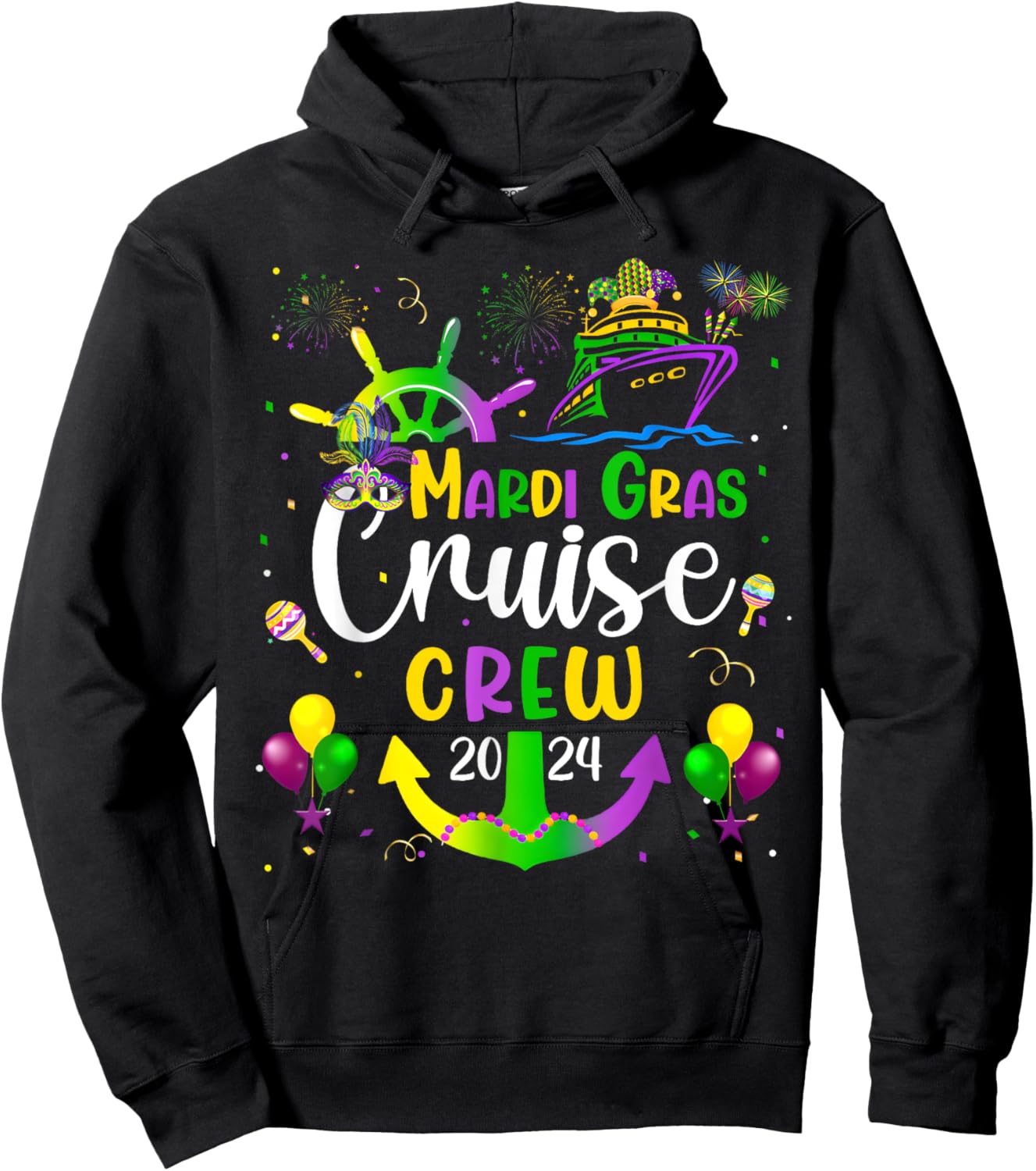 Mardi Gras Cruise 2024 Ship Family Matching Trip New Orleans Hoodie - Hoodie | Black