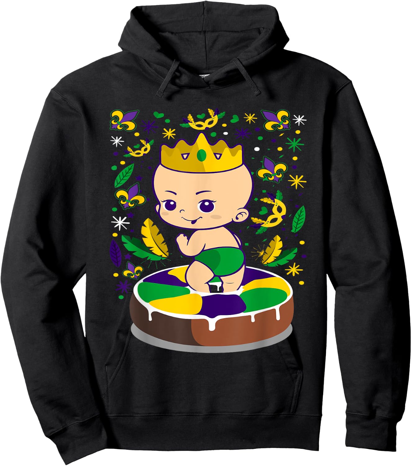 King Cake Mardi Gras Baby Louisiana Gift Hoodie - Hoodie | Black