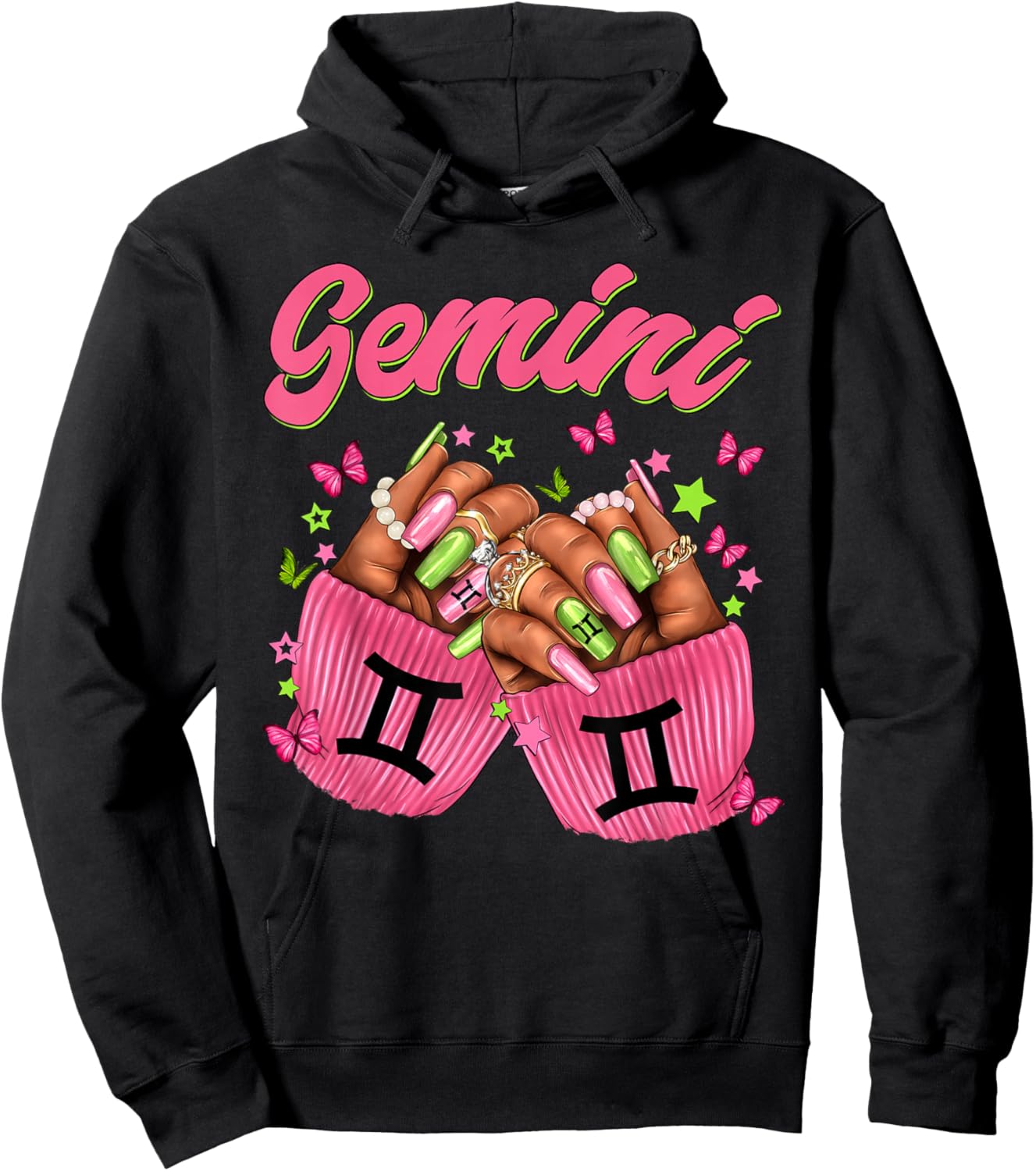 Black Women Nails Zodiac Birthday Gemini Queen Hoodie - Hoodie | Black