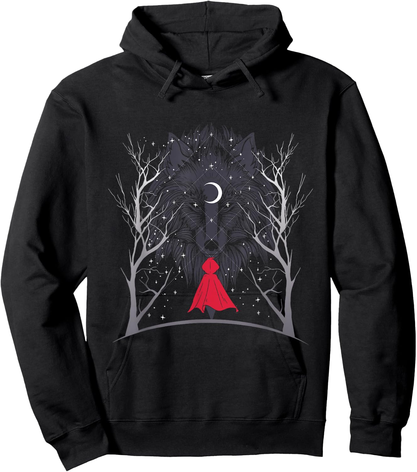 Red Riding Hood and the Wolf in the Moonlight - Occult, Witchcraft Hoodie - Hoodie | Black