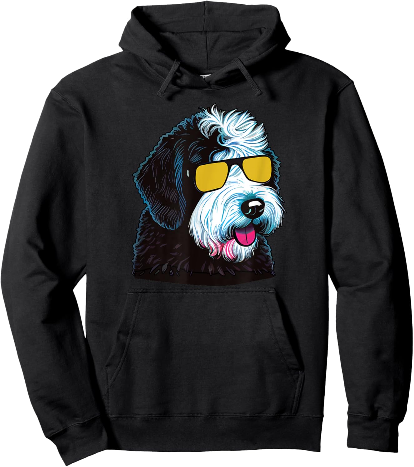 Dad Mom Cool Dog Sunglasses - Sheepadoodle Men Women Hoodie - Hoodie | Black