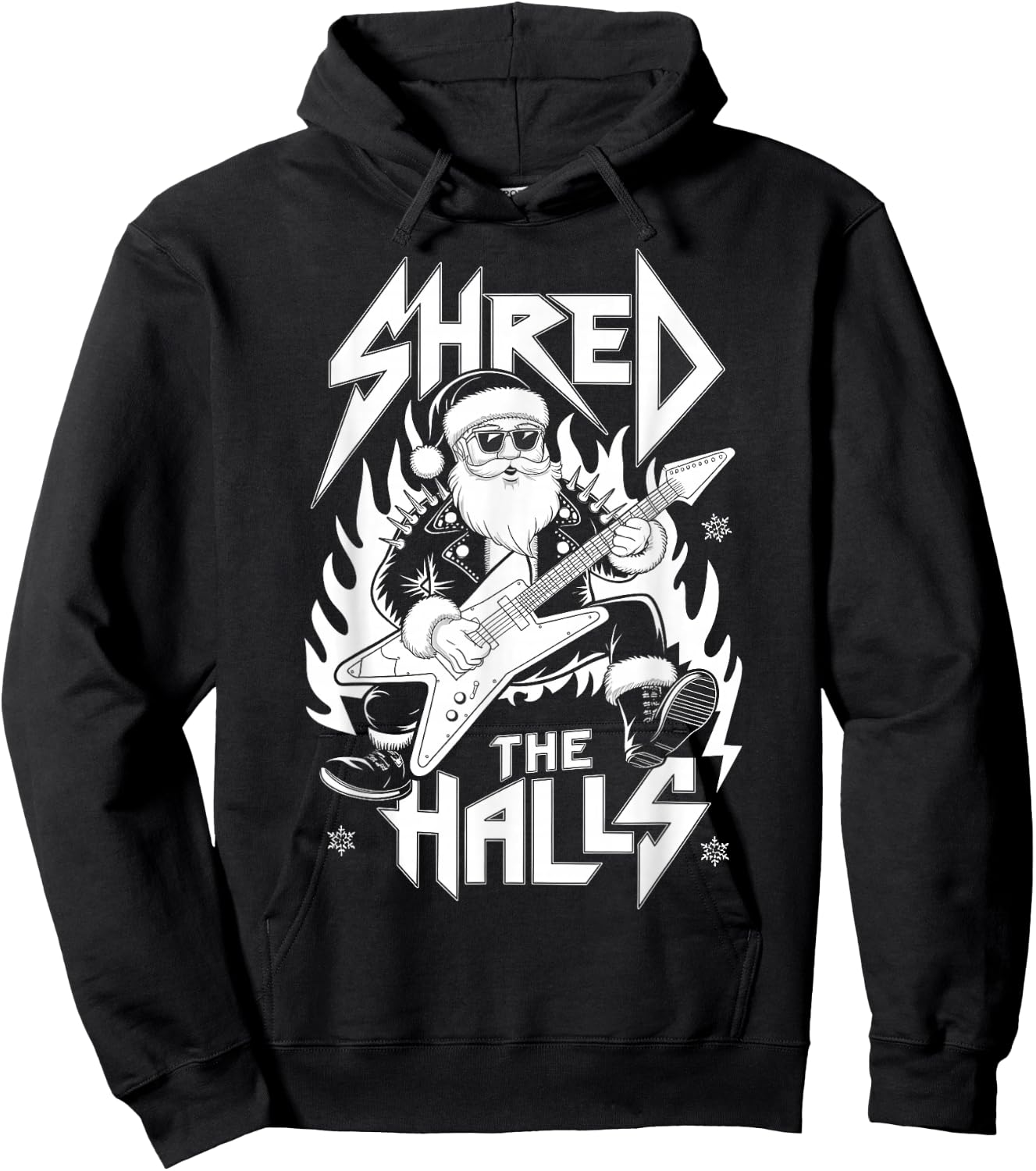 Shred the Halls Christmas Rocker Santa Metalhead Guitarist Hoodie - Hoodie | Black