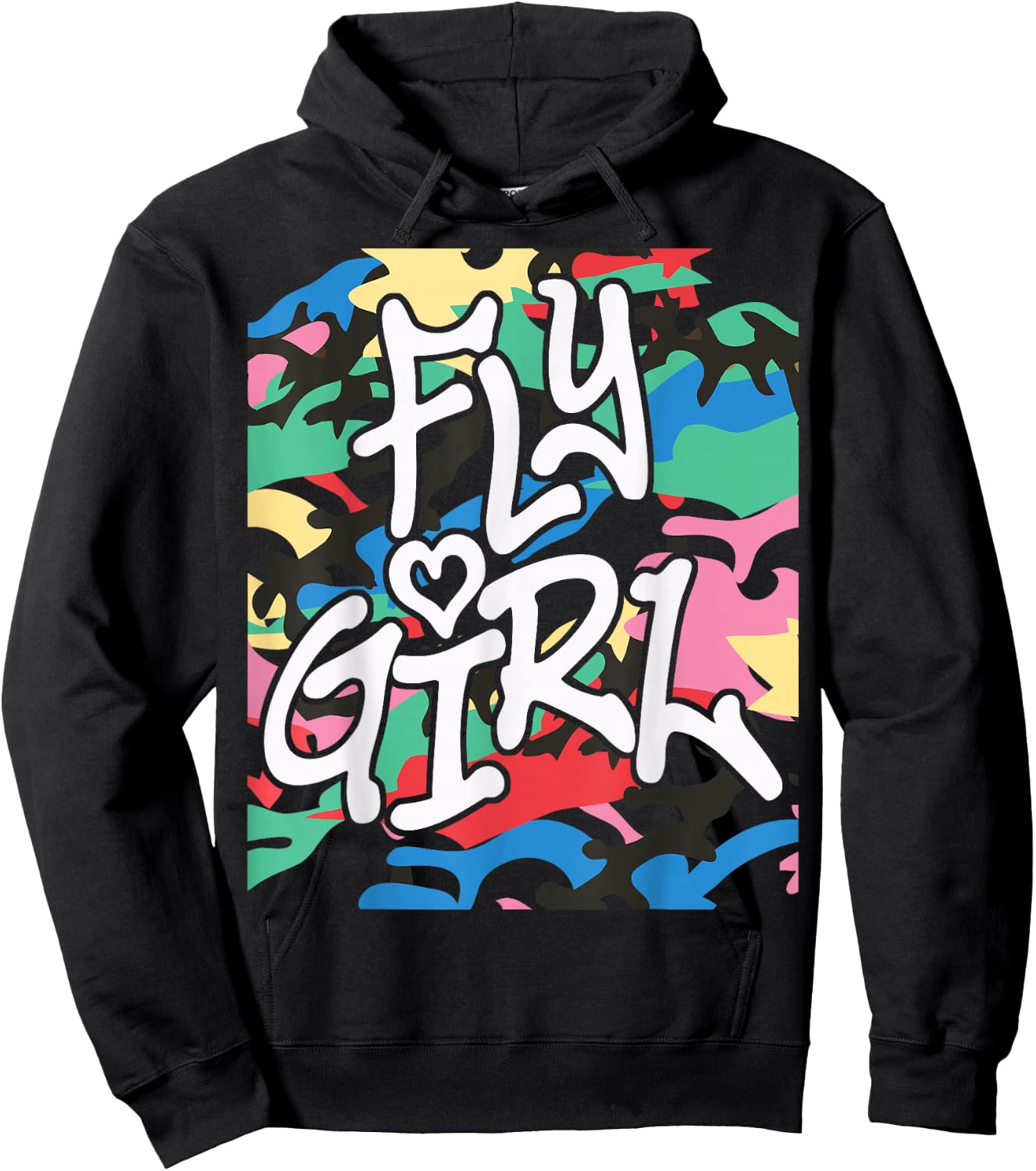 Fly Girl 80s 90s Old School Camo B-Girl Hip Hop Hoodie - Hoodie | Black