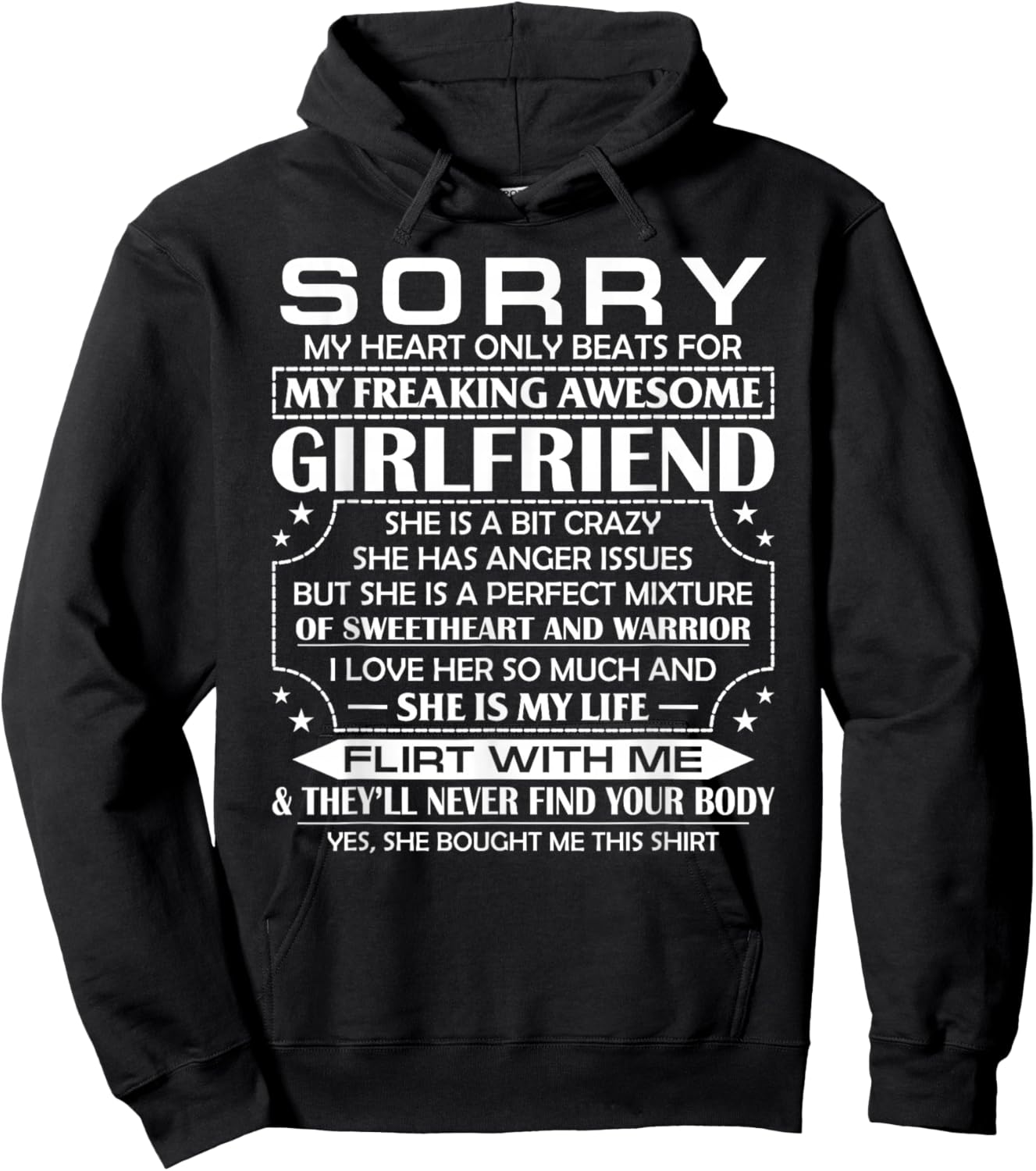 Sorry My Heart Only Beats for My Freaking Awesome Girlfriend Hoodie - Hoodie | Black