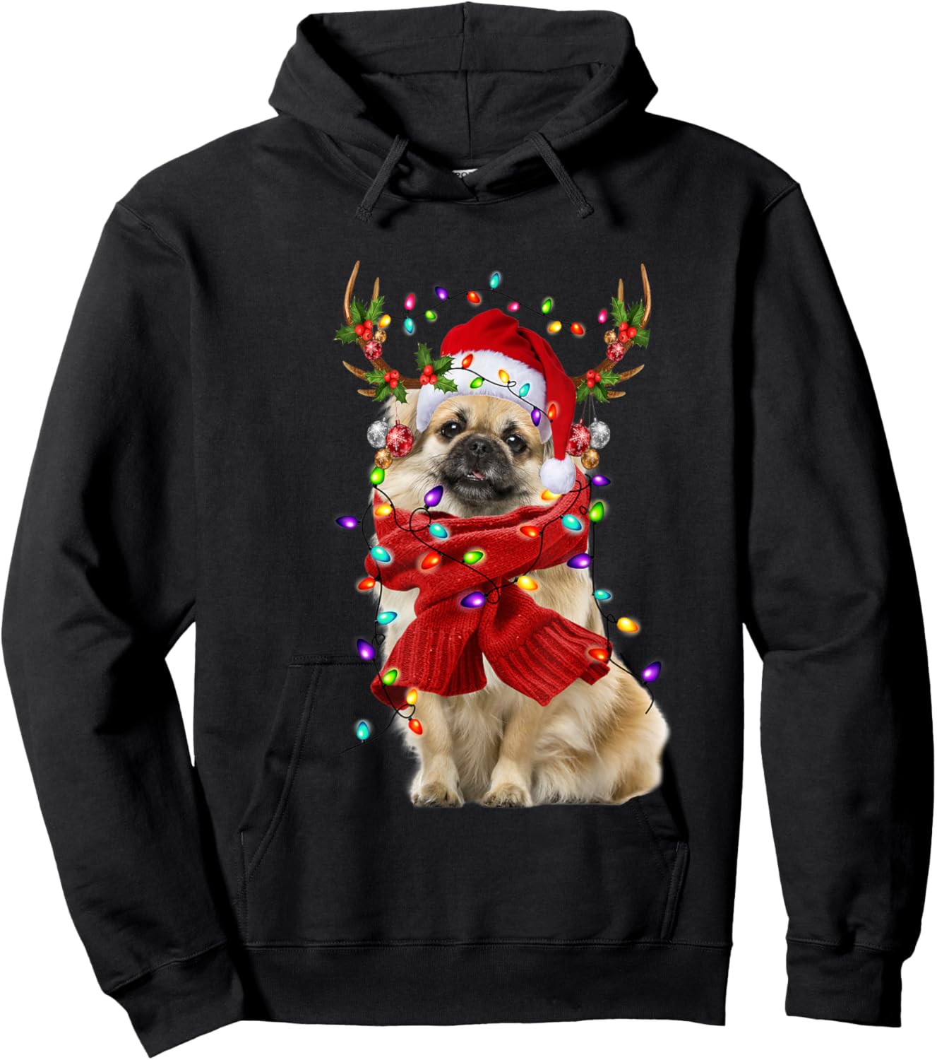 Santa Tibetan Spaniel Dog Reindeer Christmas Lights Hoodie - Hoodie | Black