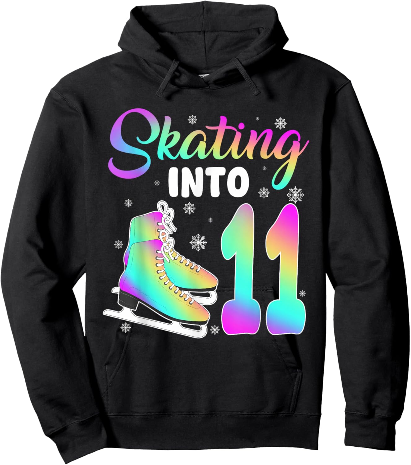 Skating Into 11th Birthday Ice Skating Girl 11 Year Old Hoodie - Hoodie | Black