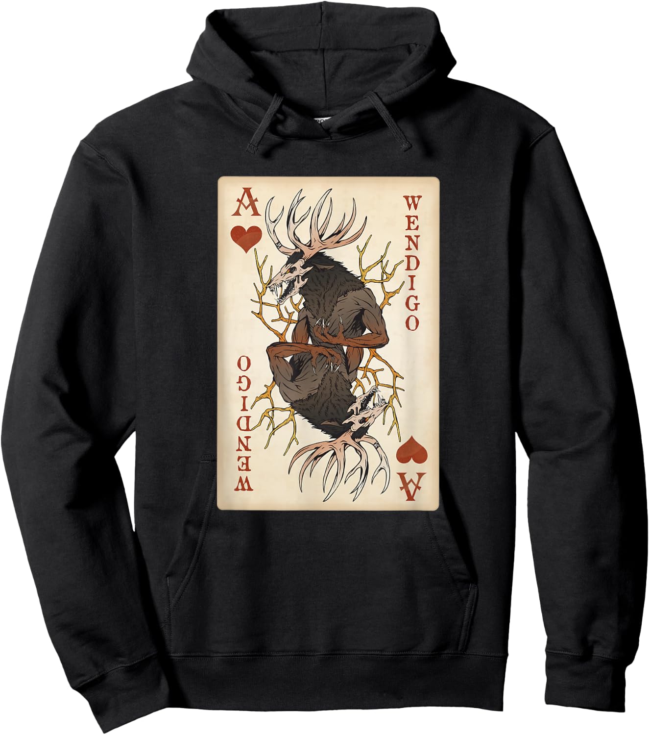 National Introvert Society Wendigo Original Cryptid Playing Card Tarot Ace of Hearts Hoodie - Hoodie | Black