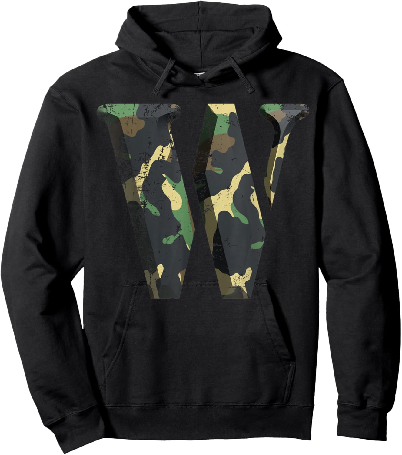 Capital Letter W Stencil Font Army Camo Woodland Camouflage Hoodie - Hoodie | Black