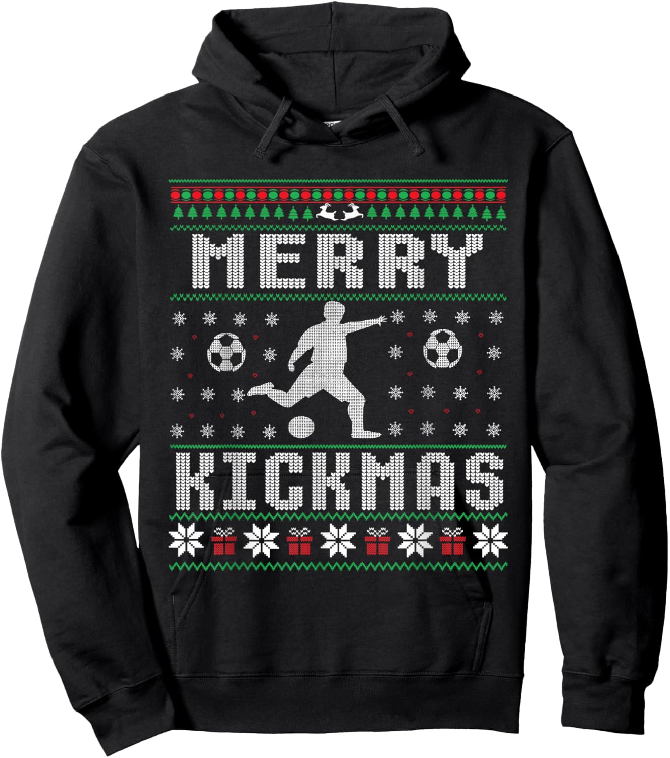 Merry Kickmas Soccer Player Ugly Christmas Sweater Hoodie - Hoodie | Black