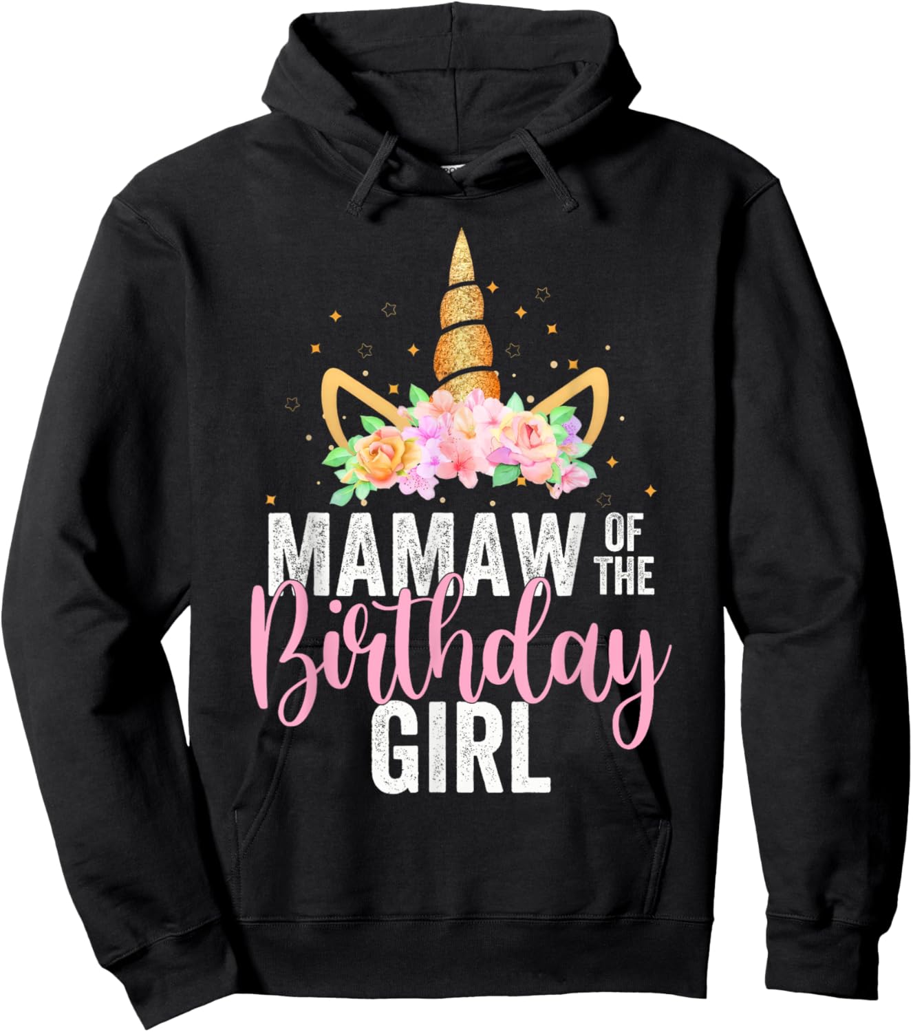 Mamaw Of The Birthday Girl Unicorn Girls Family Matching Hoodie - Hoodie | Black
