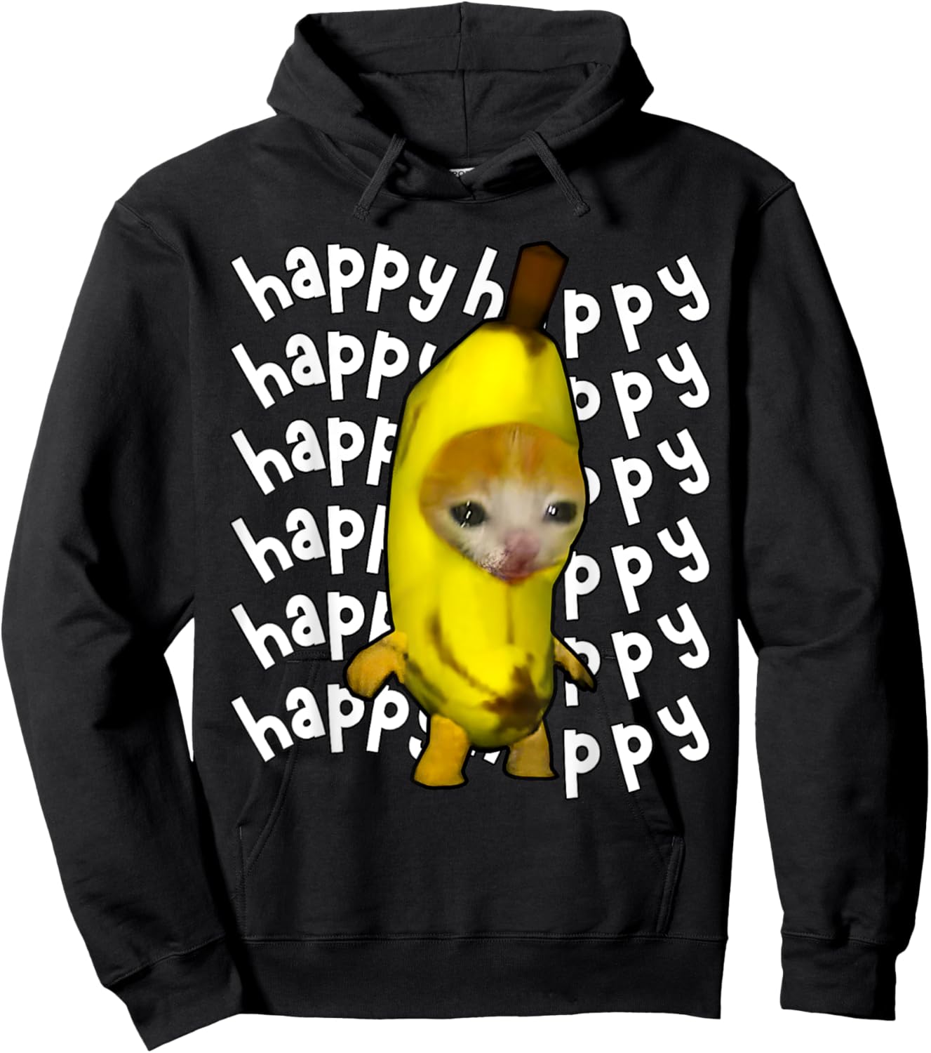 Happy Banana Cat Meme Bananacat Happy Kitty Cat Lovers Meme Hoodie - Hoodie | Black