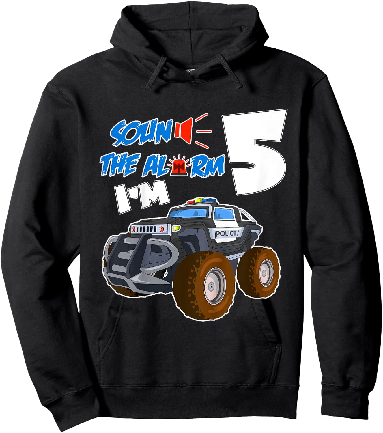 Kids Sound The Alarm I'm 5 Year Old Birthday Boy 5th Birth Hoodie - Hoodie | Black