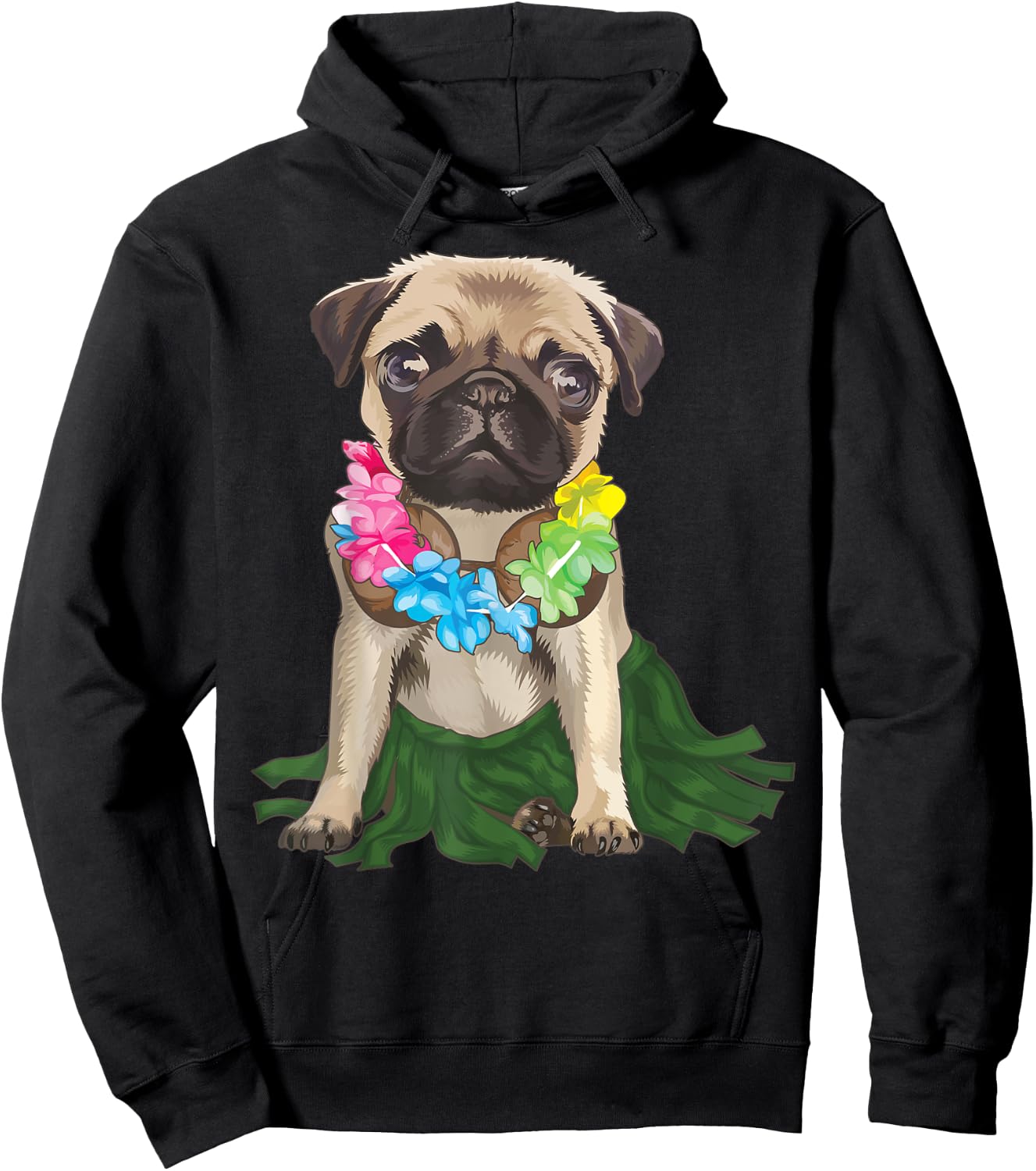 Pug Hawaiian Hula Dance Shirt | Cool Aloha Animal Funny Gift Hoodie - Hoodie | Black