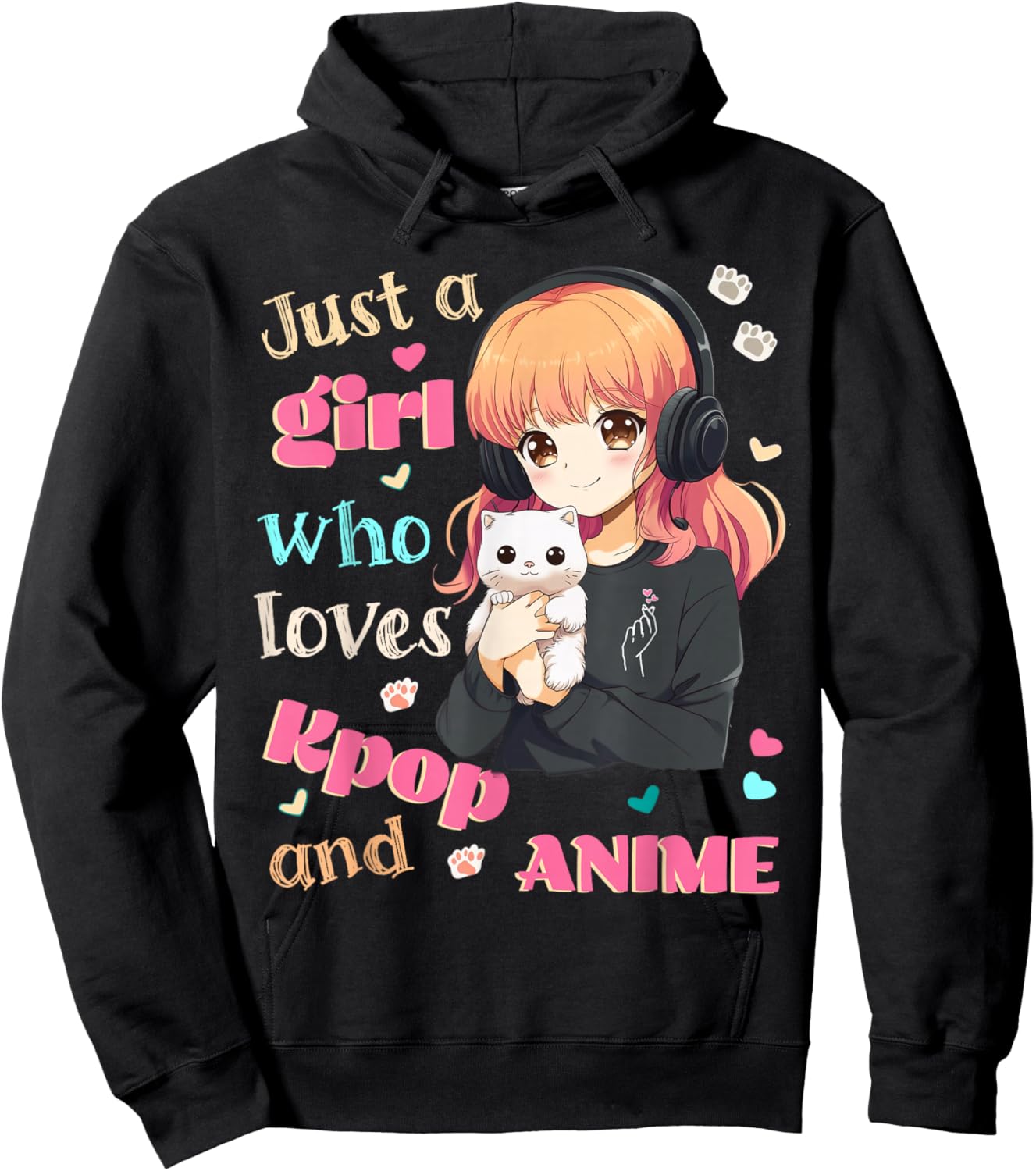 Just a Girl who Loves Kpop Anime Cute Merch Merchandise Cats Hoodie - Hoodie | Black