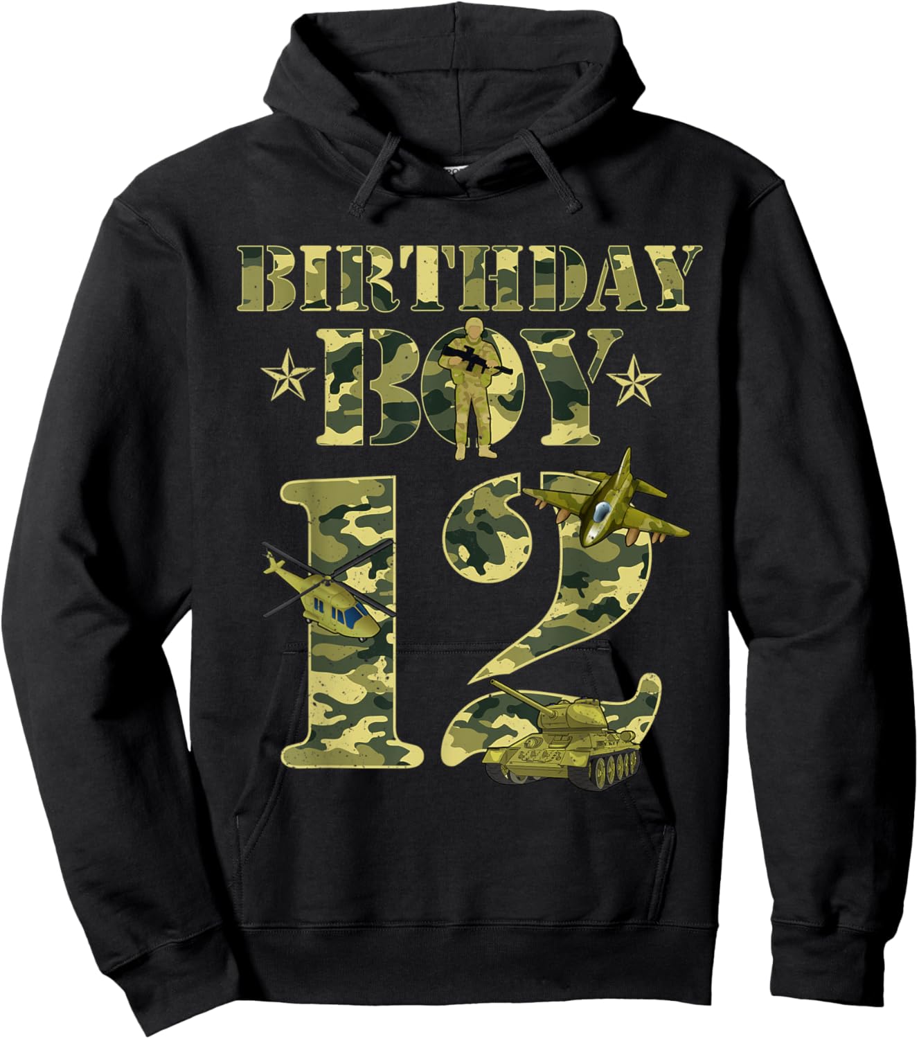 12th Birthday Military Themed Camo Boys 12 Yrs Old Soldier Hoodie - Hoodie | Black