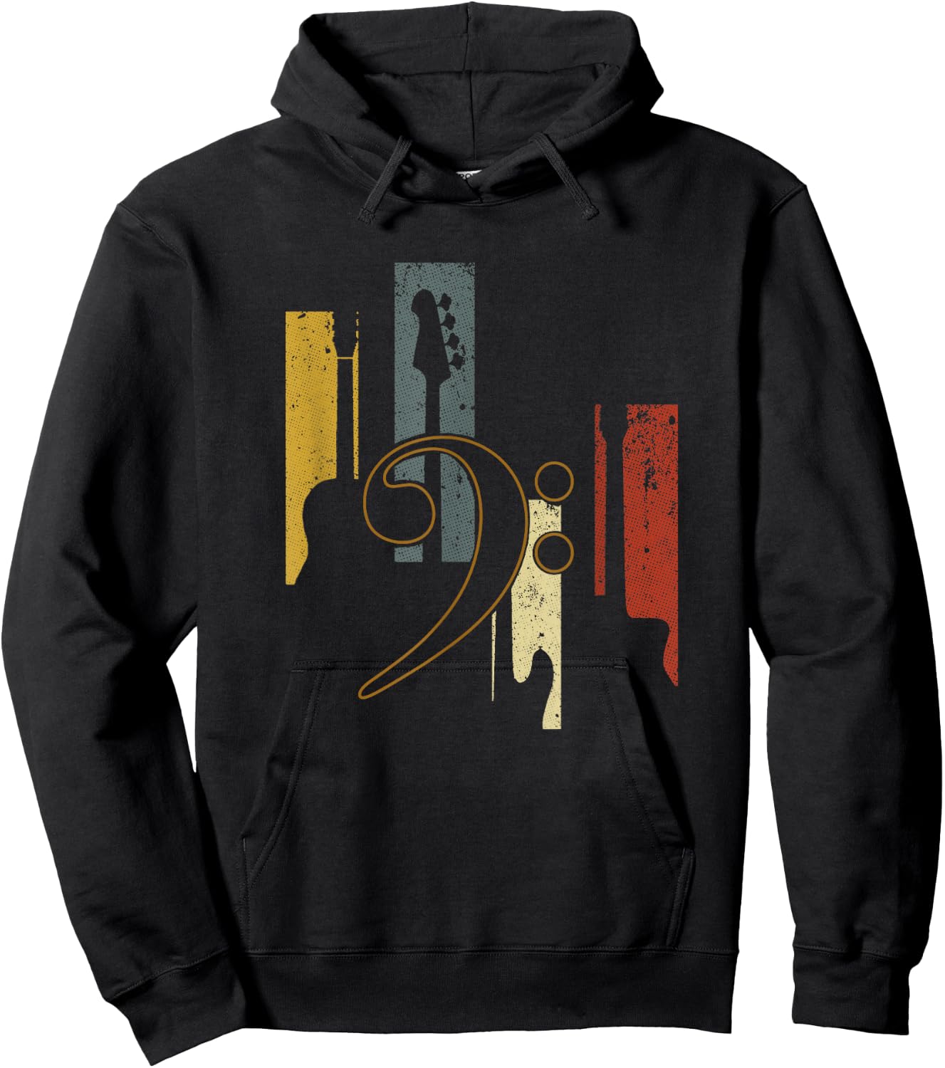 Bass Clef Vintage Bass Guitar Players Music Vintage Guitar Hoodie - Hoodie | Black