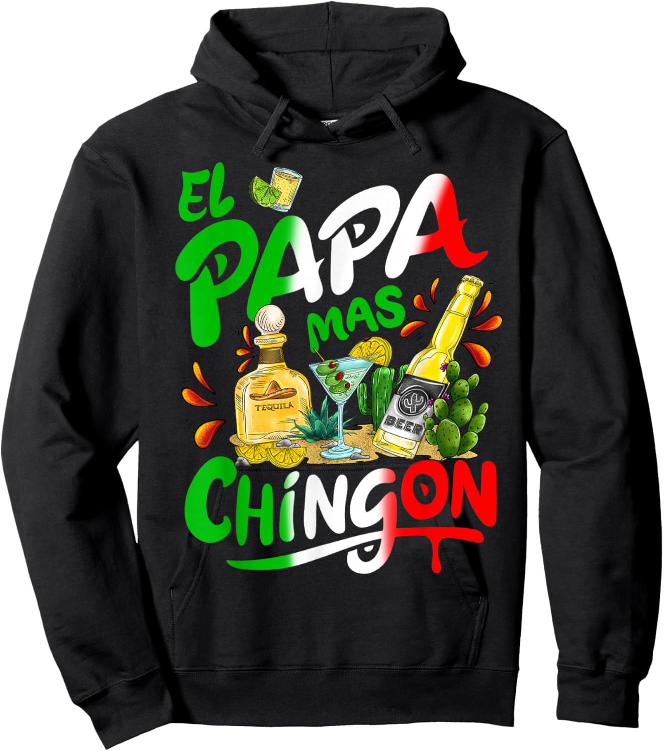 Fathers Day El Papa Mas Chingon Funny Mexican Dad Spanish Hoodie - Hoodie | Black
