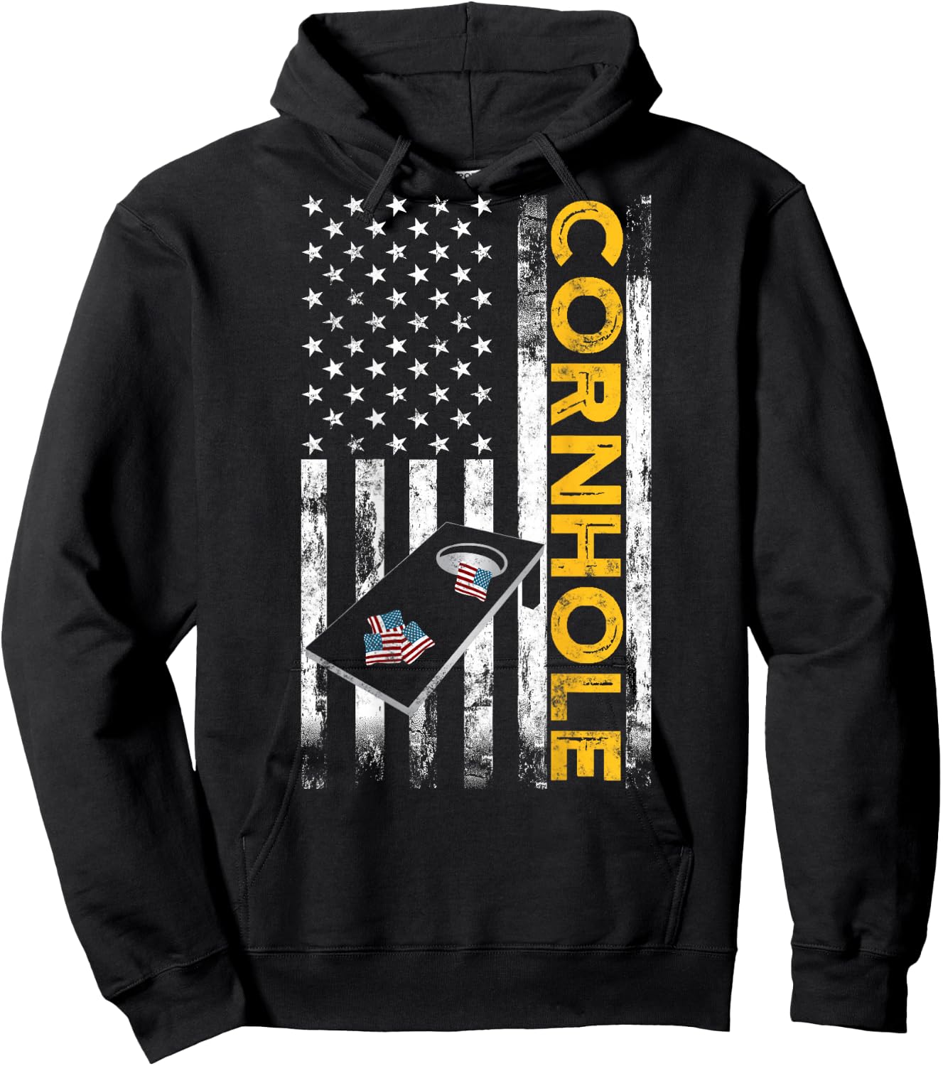 Patriotic Cornhole Player USA American Flag Corn Hole Lover Hoodie - Hoodie | Black