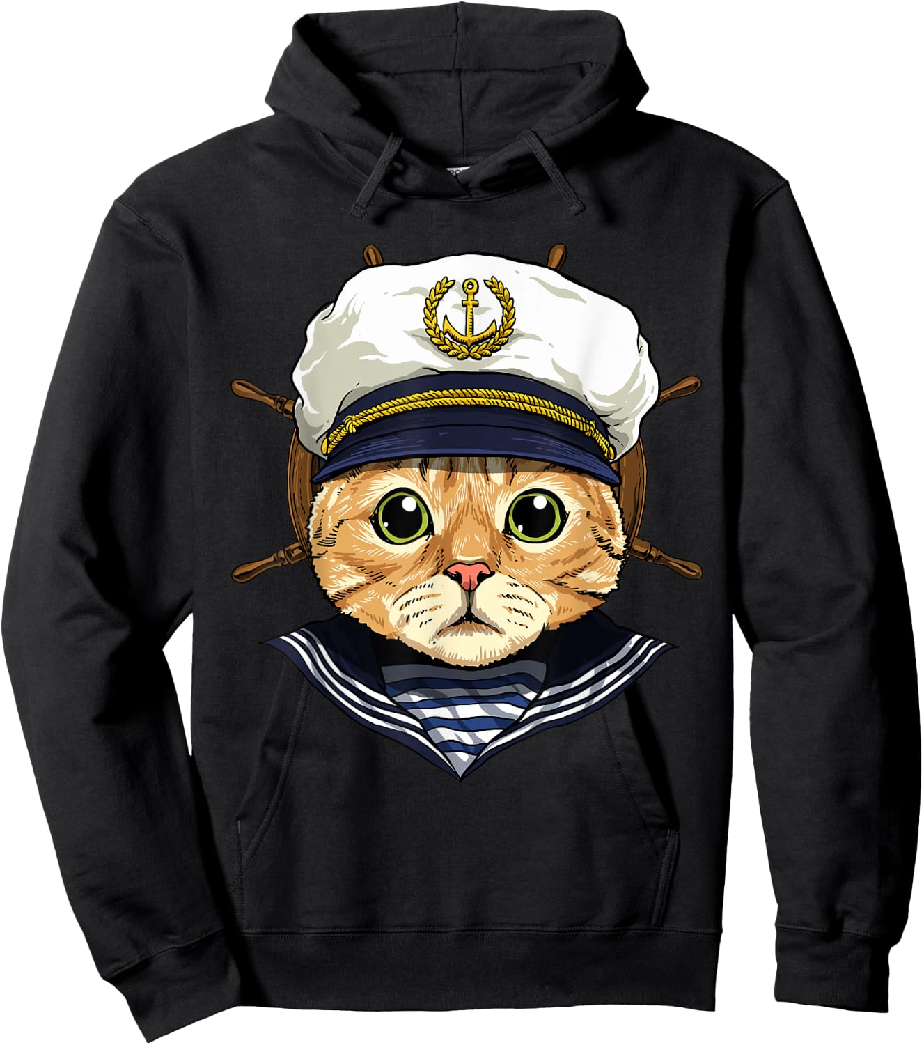Boat Captain Cat Sailing Boat Lover Owners Sailor Cat Lover Women Girls Kids Hoodie - Hoodie | Black