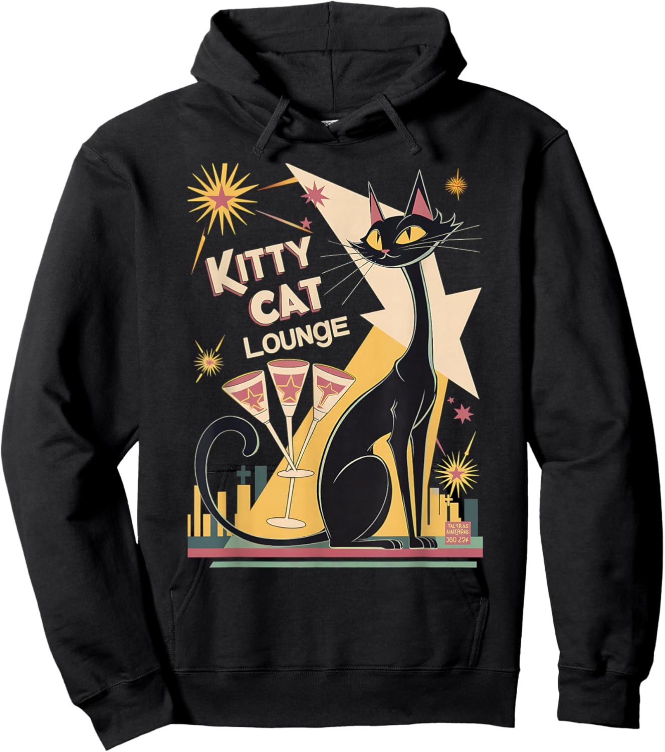 Retro Mid-Century Modern Cat and Cocktails Lounge Theme Hoodie - Hoodie | Black