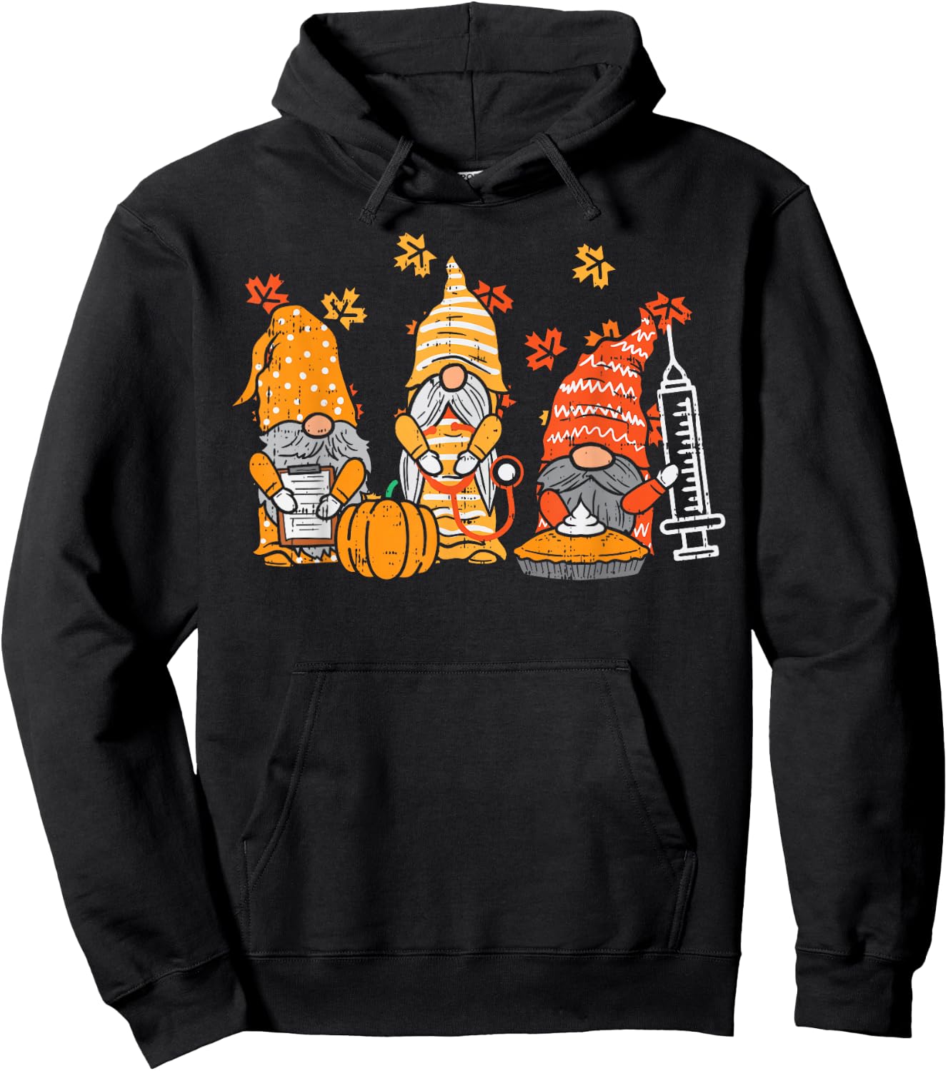 Thanksgiving Nurse Gnomes Fall Scrub Top Autumn RN Women Hoodie - Hoodie | Black