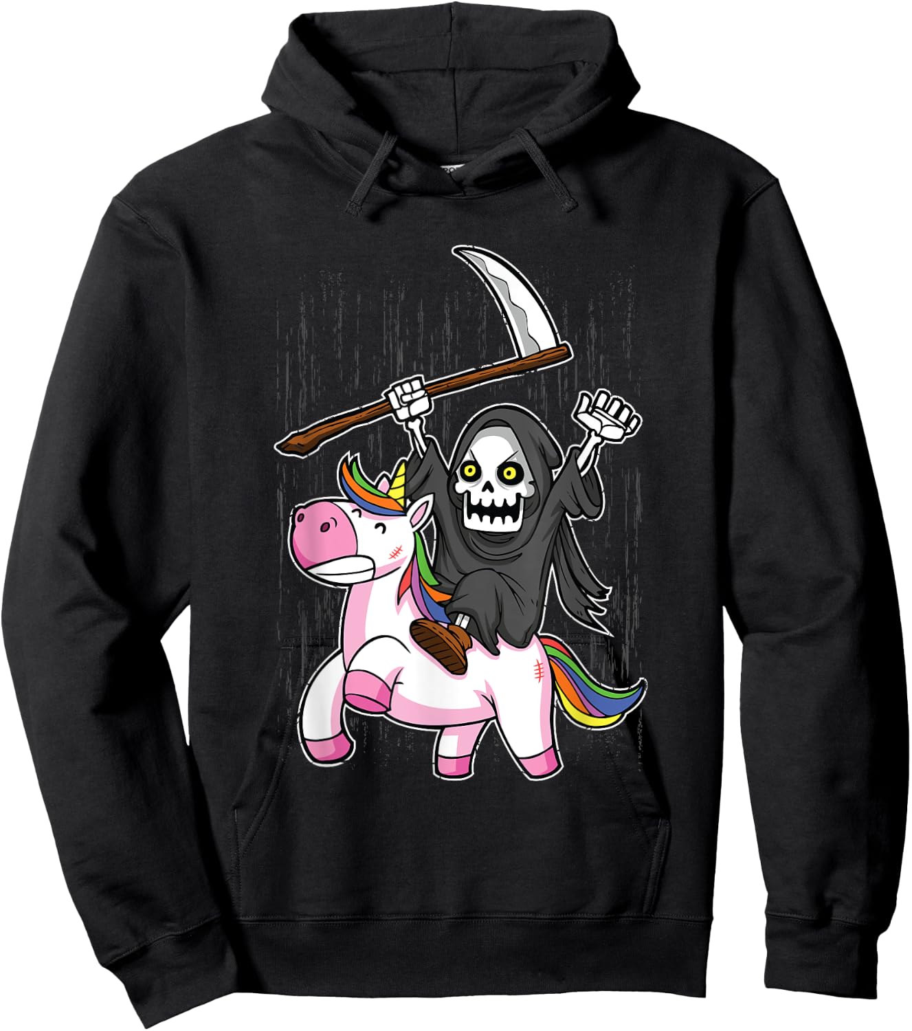Death Metal Rock Music Halloween Grim Reaper Riding Unicorn Hoodie - Hoodie | Black