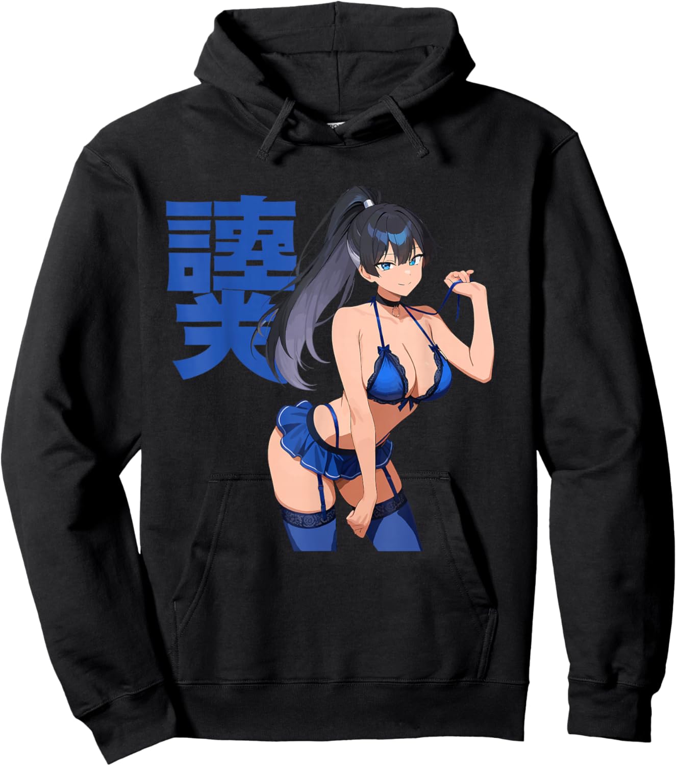 Waifu Sexy Anime Girl Clothes Blue Japanese Art Hoodie - Hoodie | Black