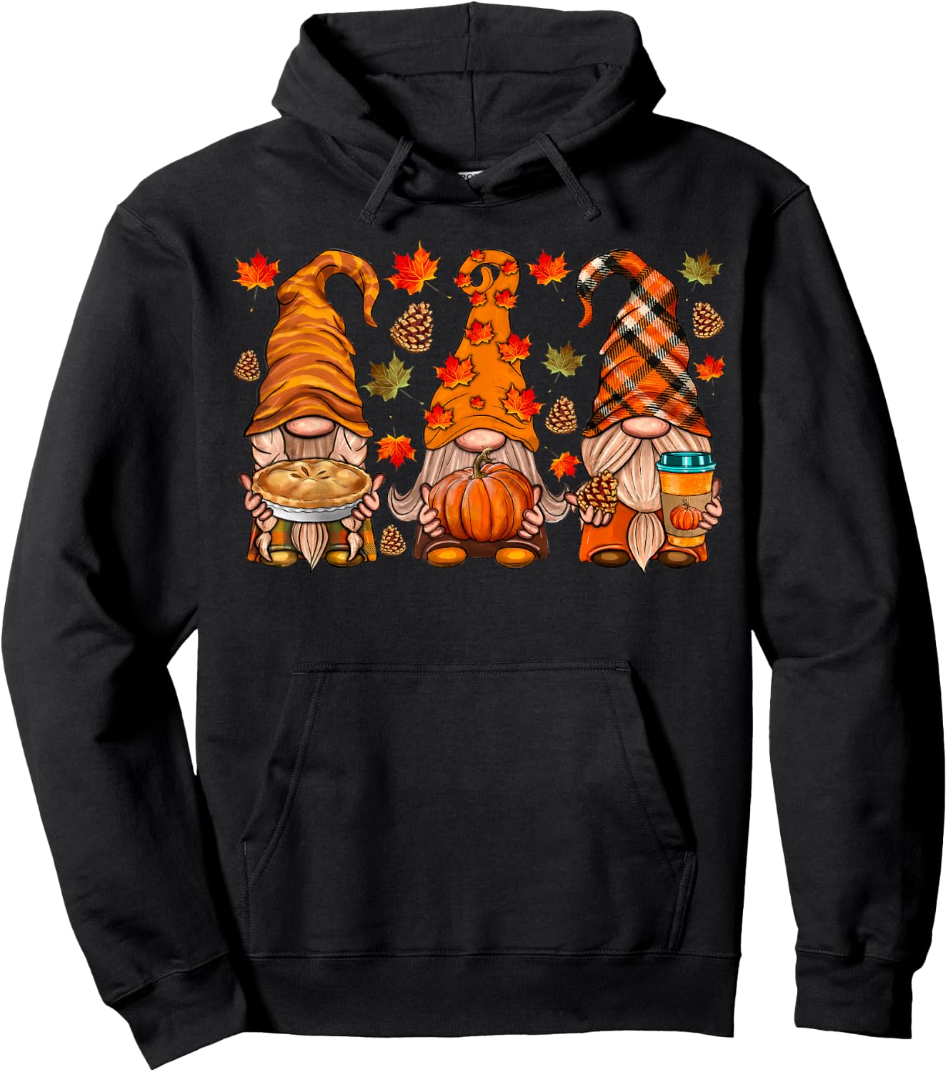 Fall Gnome Shirt Autumn Leaves Thanksgiving Gnome Matching Hoodie - Hoodie | Black