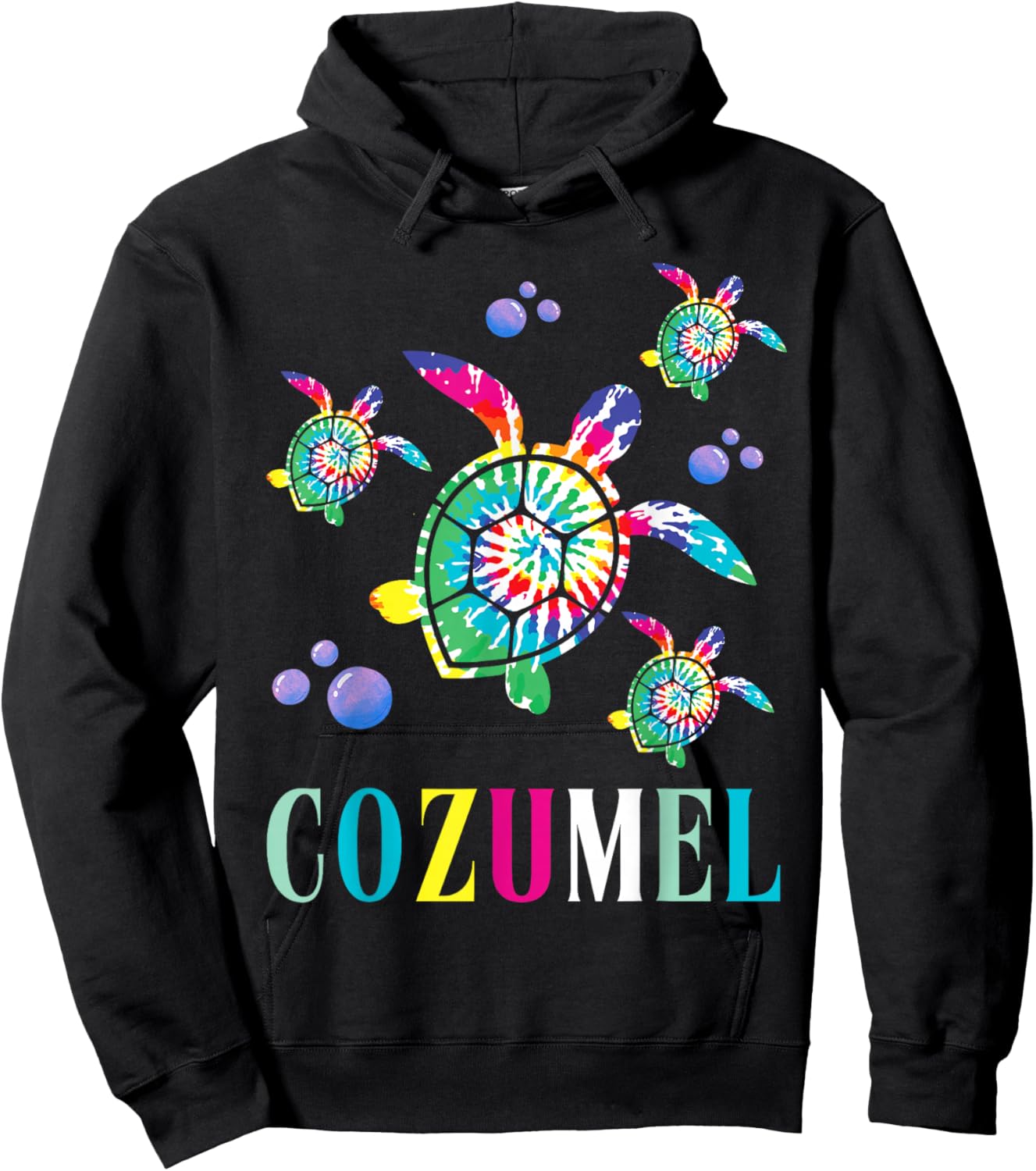 Cozumel, Mexico Tie Dye Sea Turtle Hoodie - Hoodie | Black