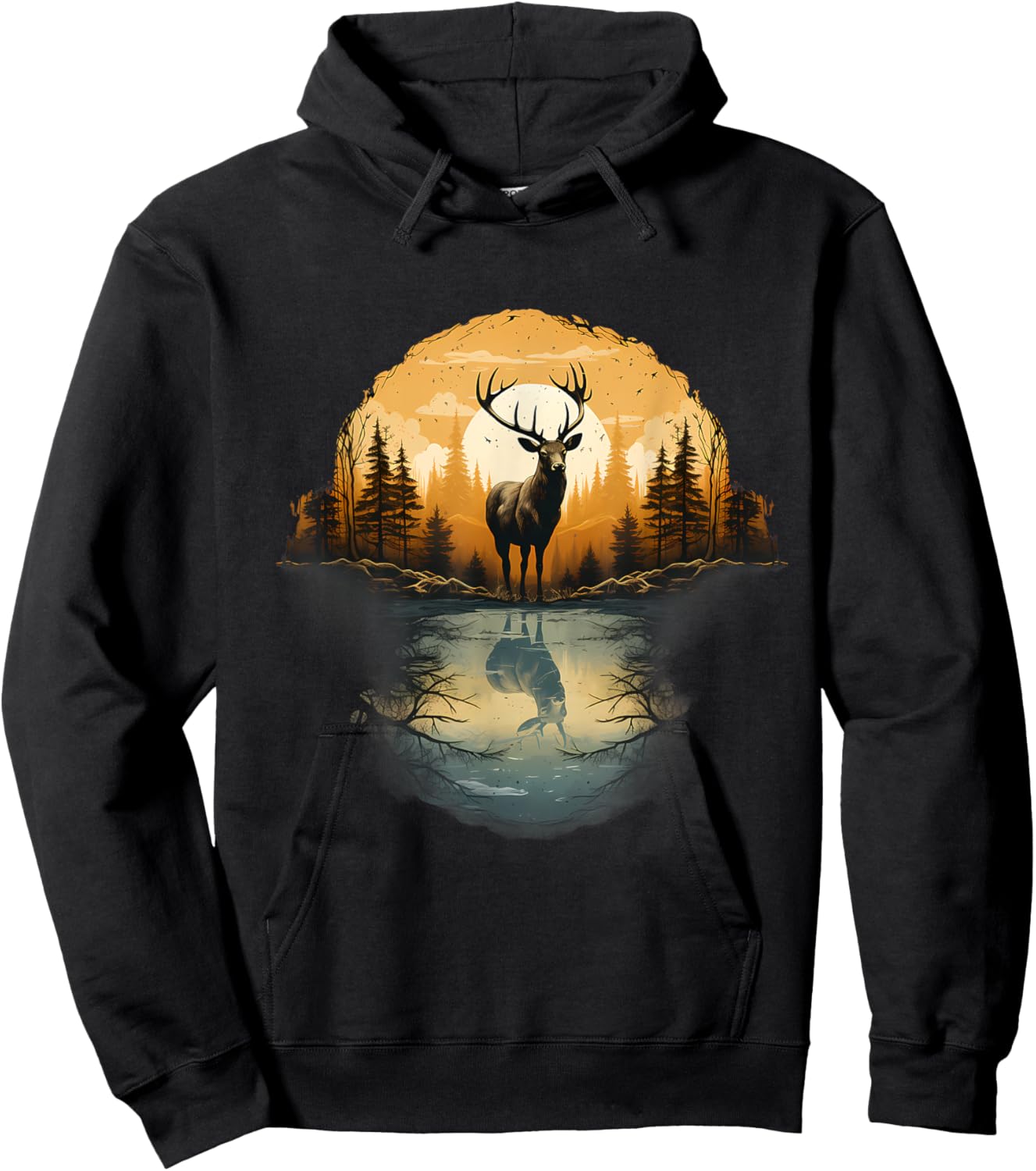 Deer Landscape Artwork Motif Animal Lovers Nature Wildlife Hoodie - Hoodie | Black
