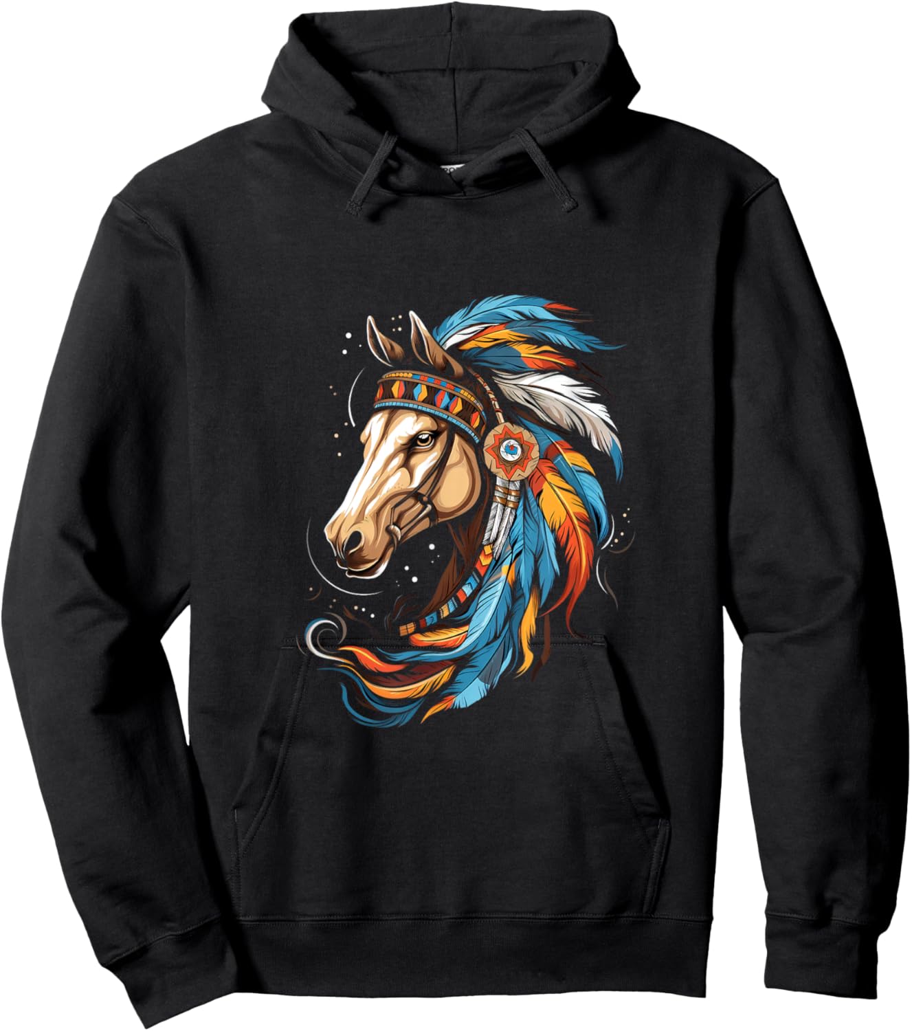 Indian Horse Headdress Feather Tribal Horses Hoodie - Hoodie | Black