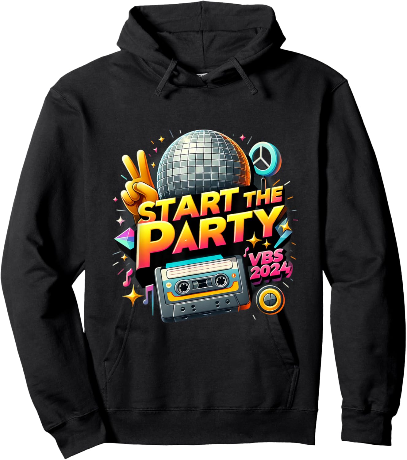 Start The Party Funny VBS 2024 Vacation Bible School 2024 Hoodie - Hoodie | Black