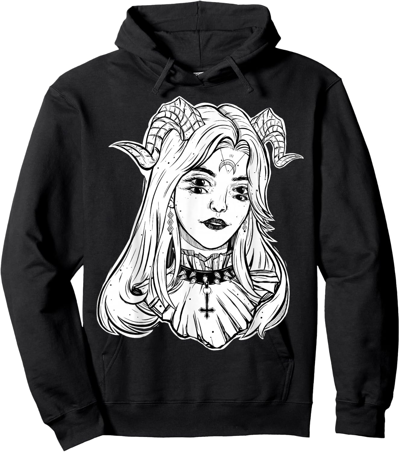 Devil Girl, Satanic Goth Choker Blackcraft Glitch Halloween Hoodie - Hoodie | Black
