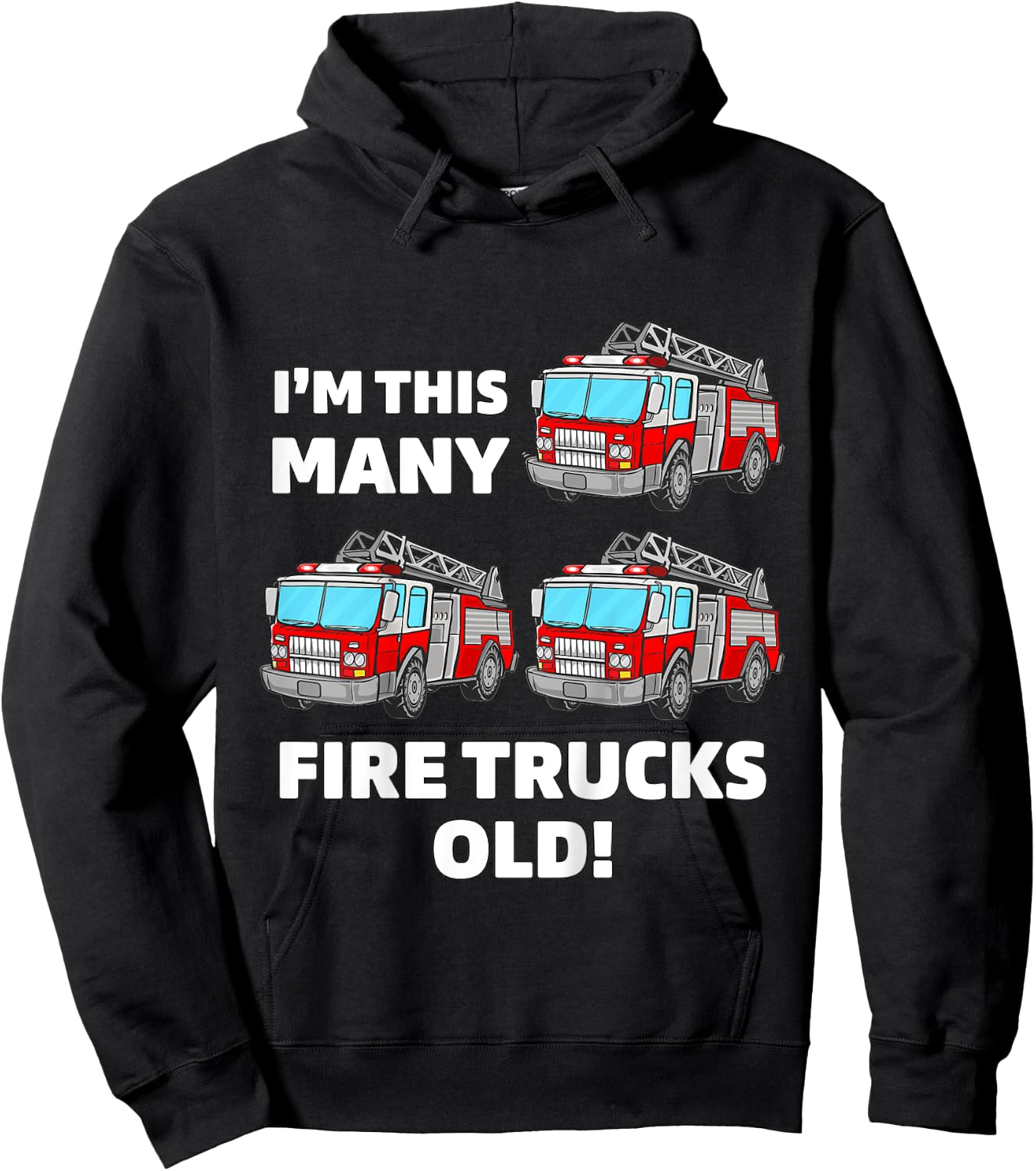 Kids Fire Truck 3rd Birthday Boy Toddler Firefighter 3 Three Hoodie - Hoodie | Black