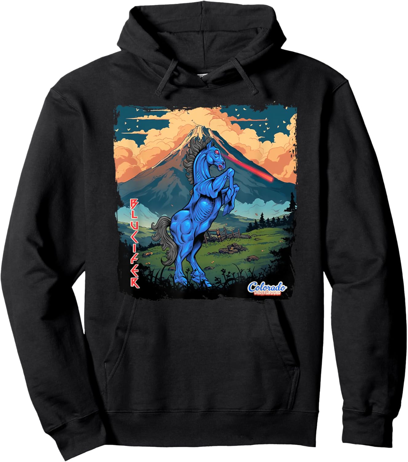 Blucifer: Laser-Eyed Demon Horse Roams Colorado Underground Hoodie - Hoodie | Black