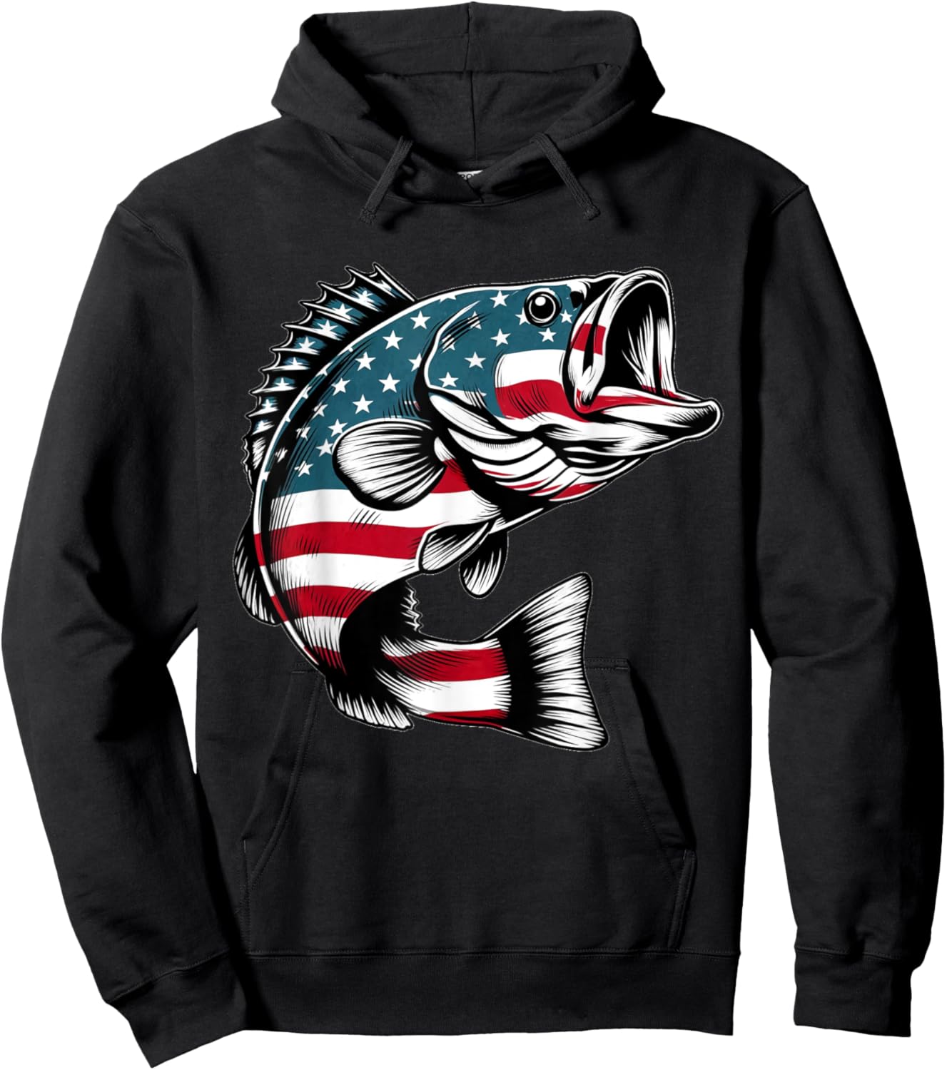 Bass American USA Flag Fishing Men Hoodie - Hoodie | Black