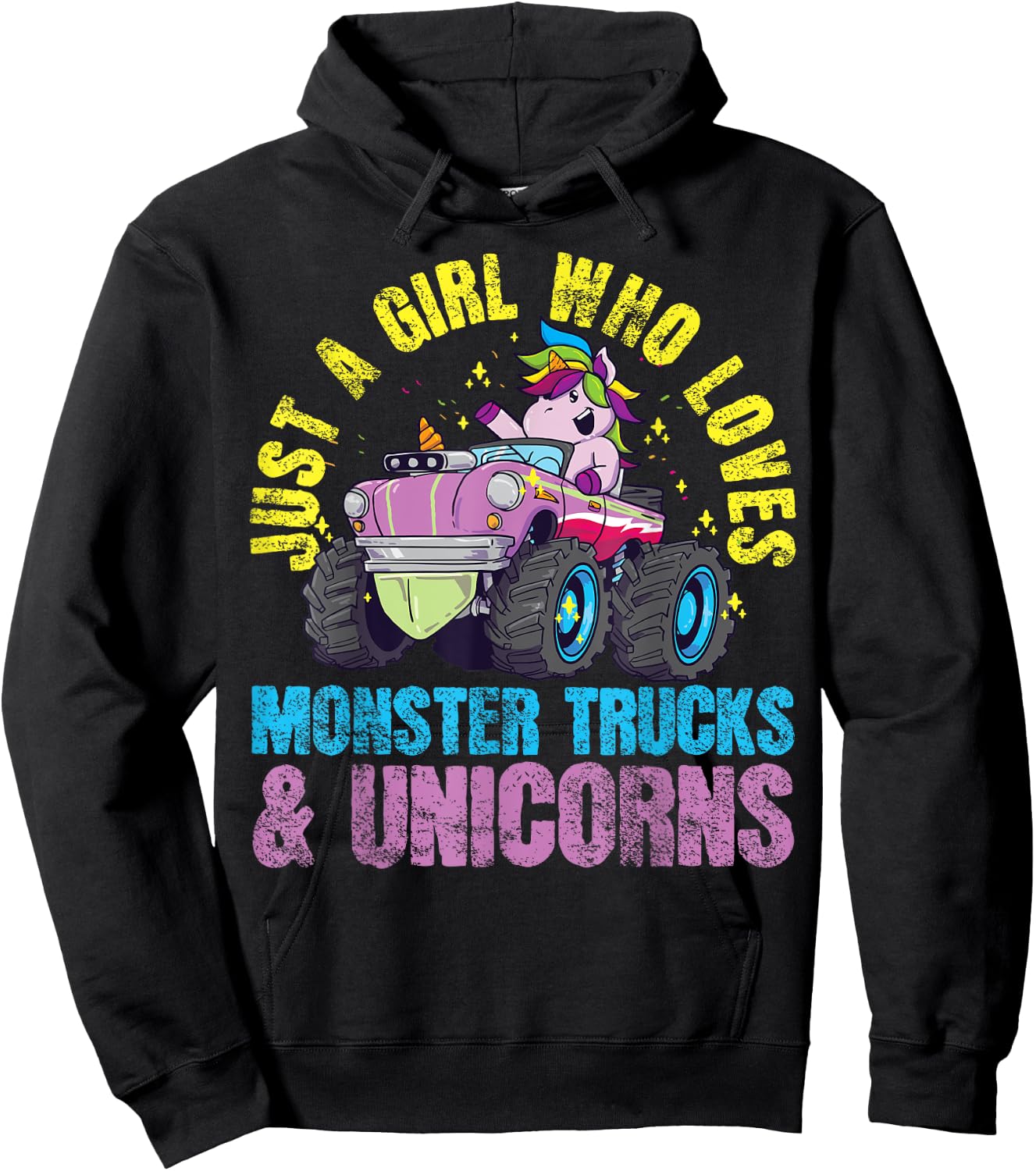 Monster Truck Unicorn Girl Hoodie - Hoodie | Black
