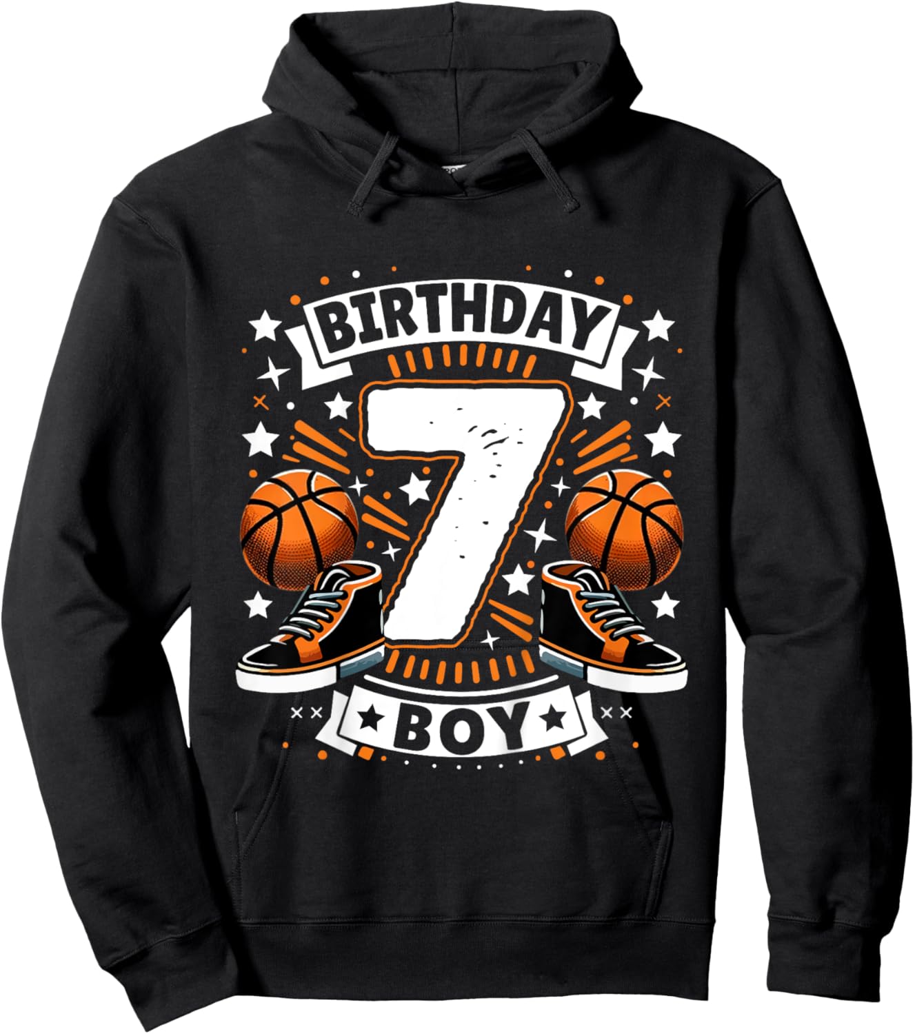 Kids 7th Birthday Boy 7 Year Old Boy Basketball Birthday Party Hoodie - Hoodie | Black