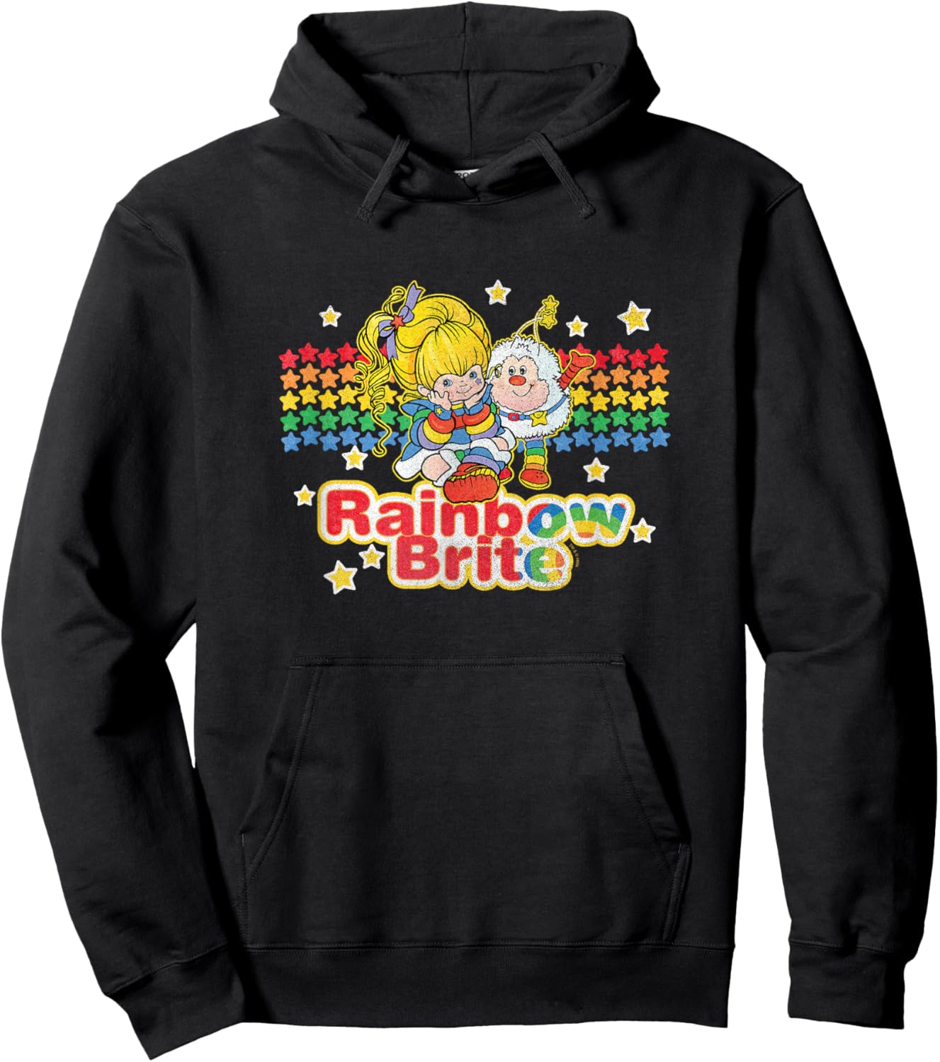 Rainbow Brite & Sprite Vintage Star Stripes Distressed Logo Hoodie - Hoodie | Black